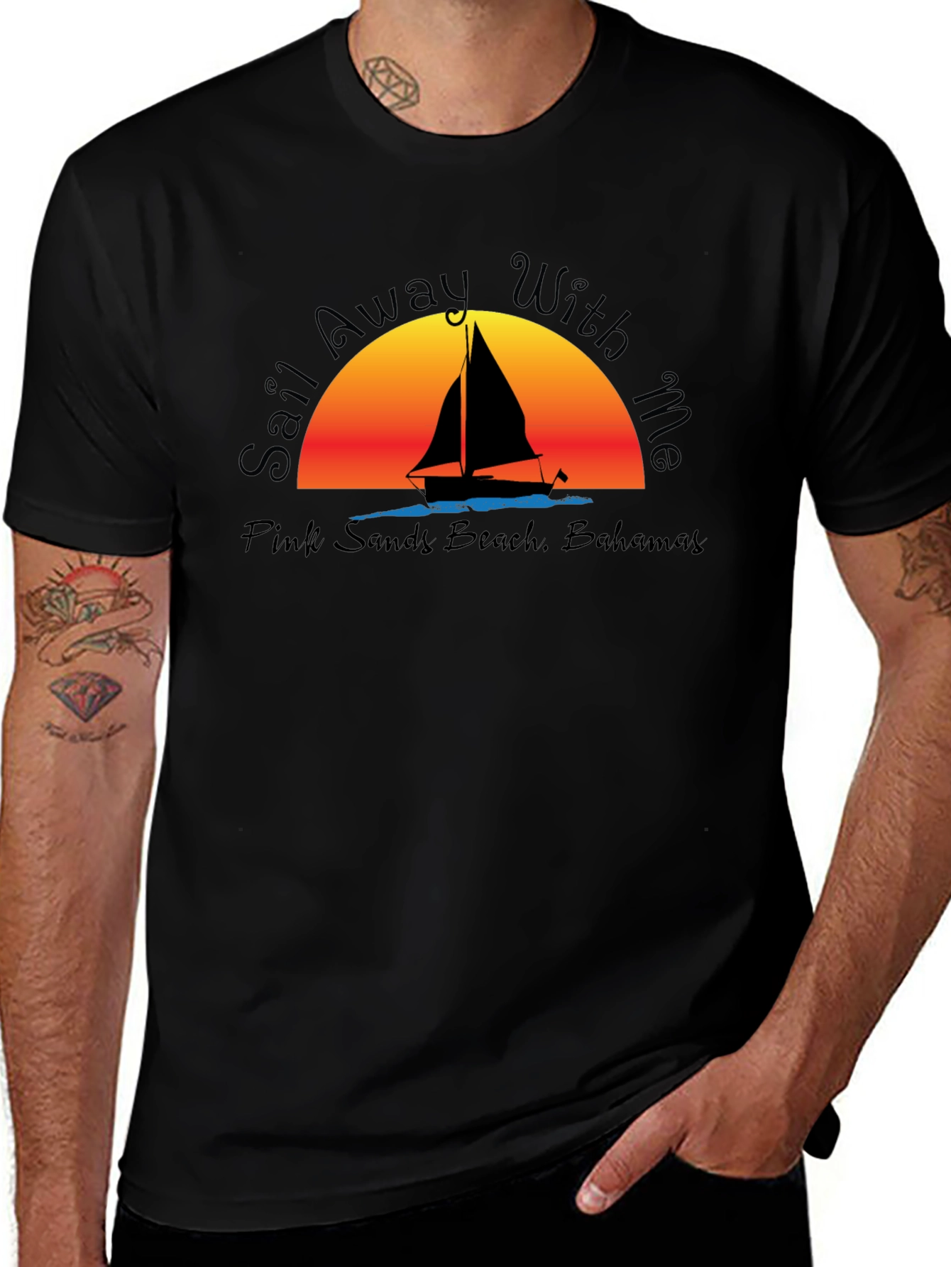 Variant 11 of Sail Away T-Shirt - Pink Sands Beach Bahamas