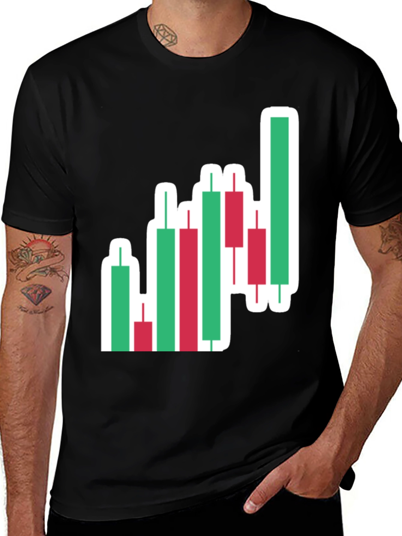 Black T-Shirt with Trading Candlestick Design