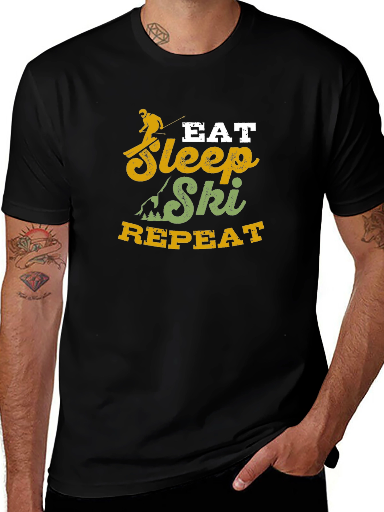 Variant 28 of Eat Sleep Ski Repeat Black Graphic Tee