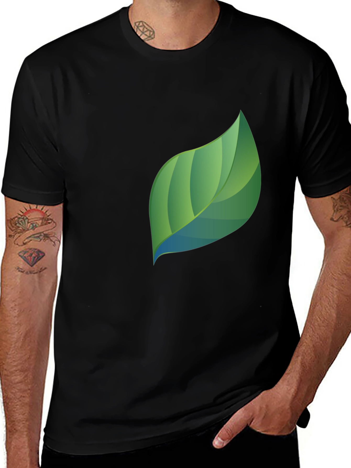 Variant 8 of Modern Leaf Graphic Black T-Shirt