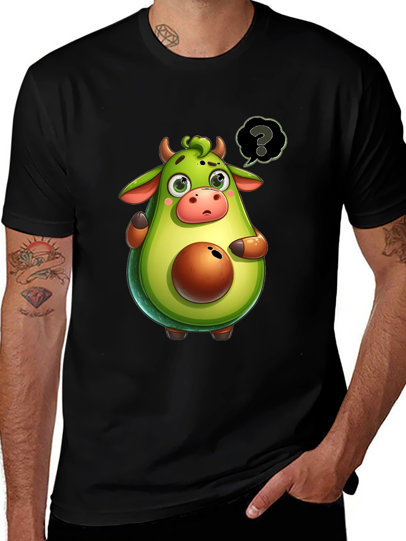 Variant 2 of Avocado Cow Cartoon T-Shirt - Unique & Funny!