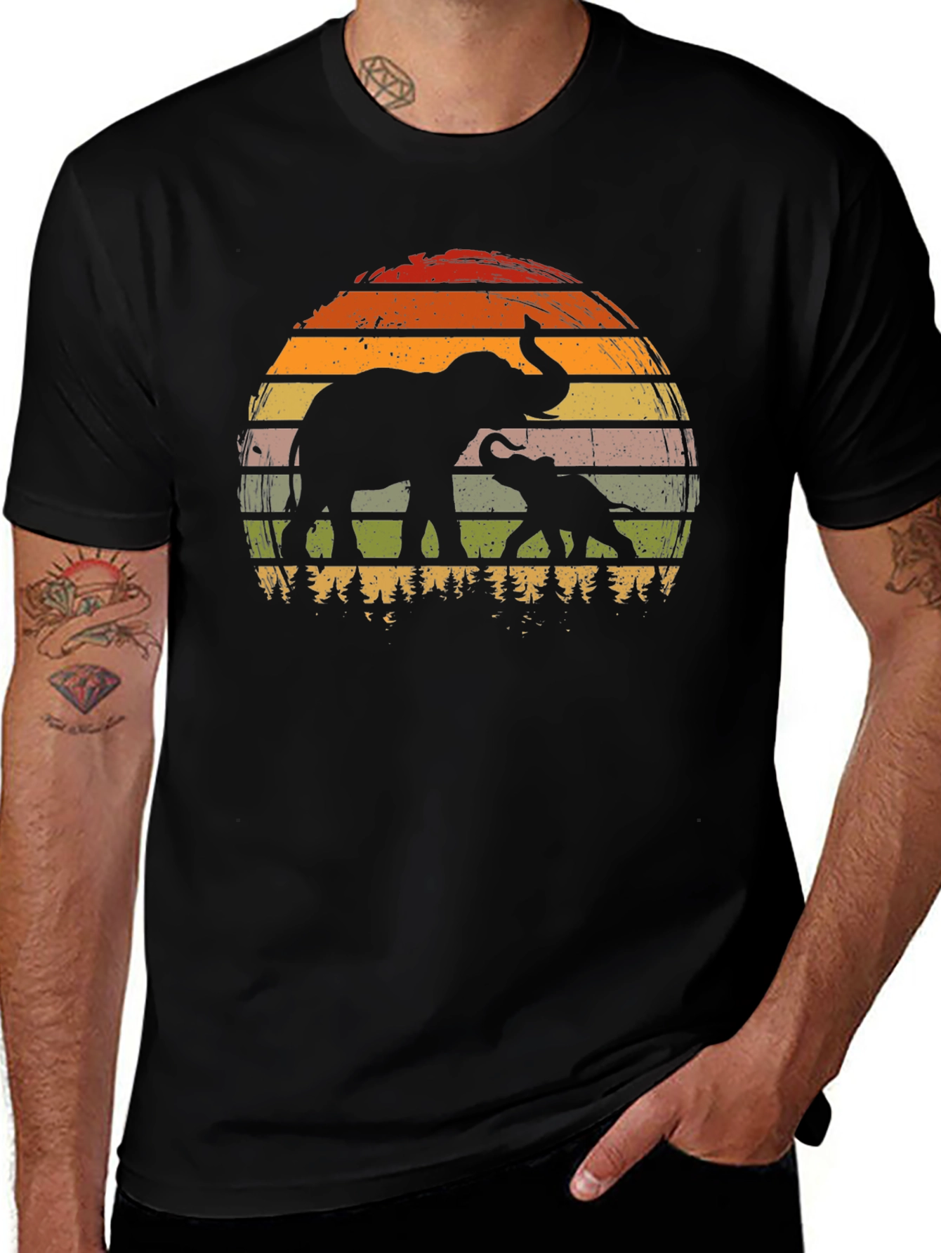 Variant 15 of Elephant Sunset Graphic Tee - Black