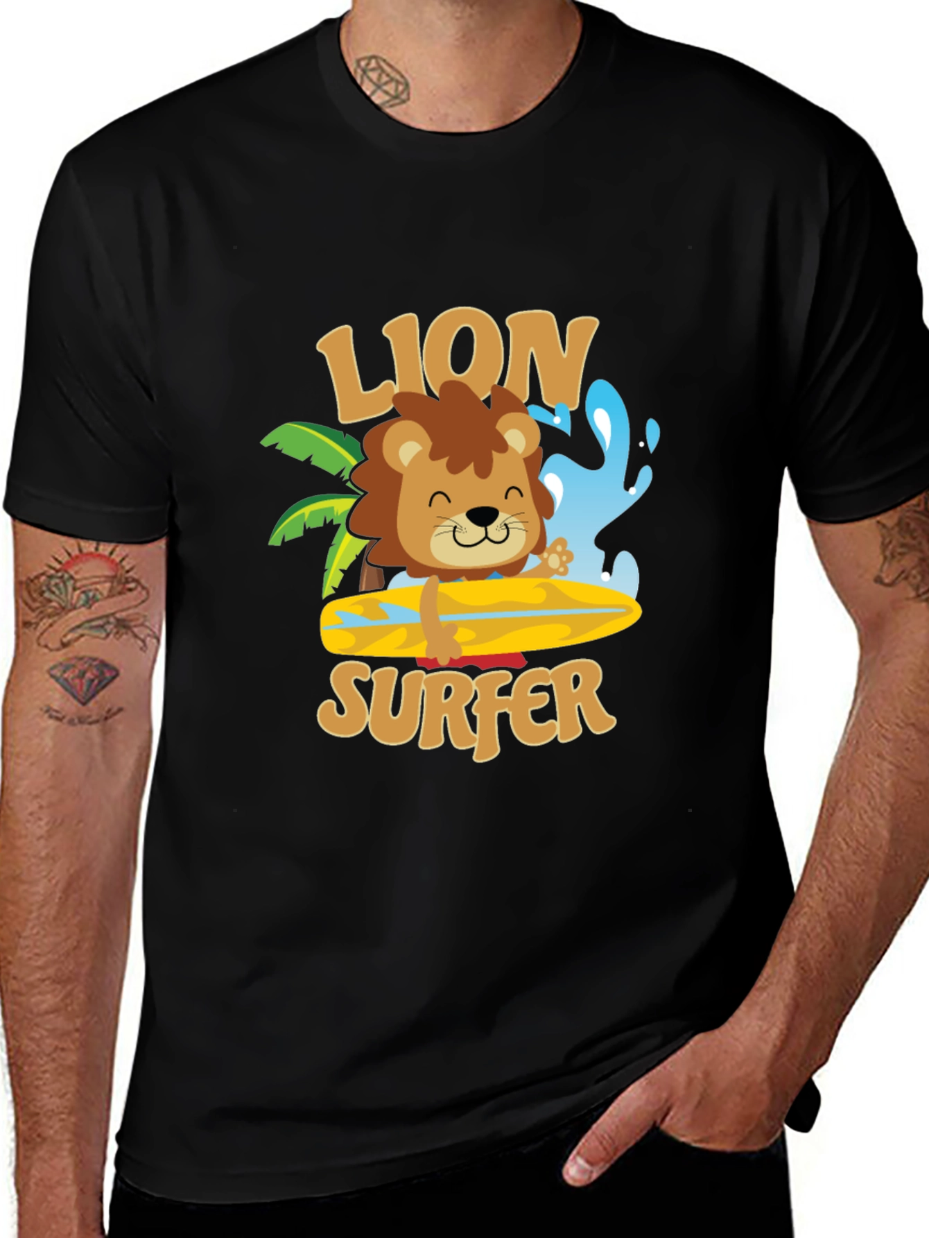 Variant 11 of Lion Surfer T-Shirt - Cute Cartoon Design