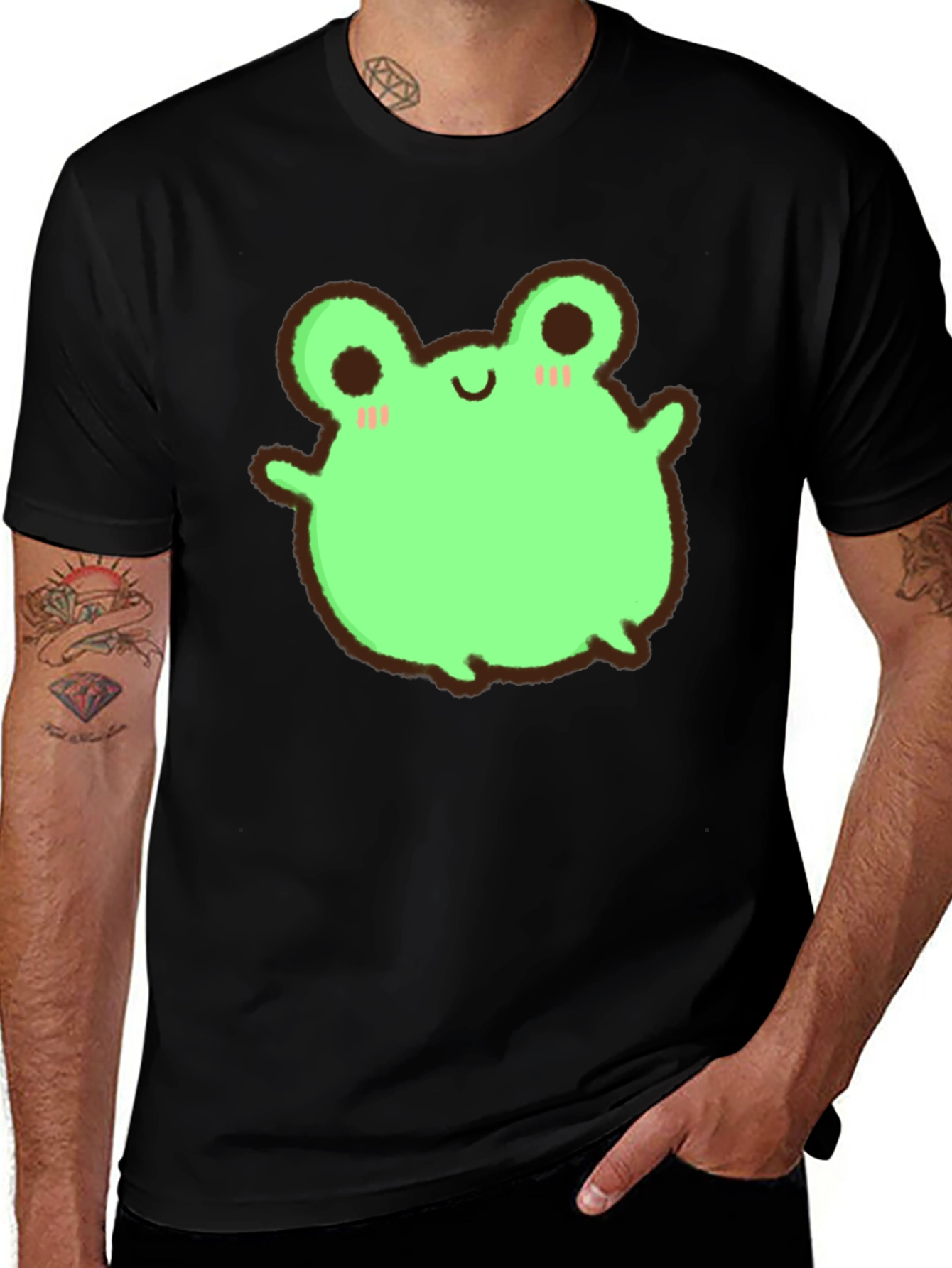 Variant 26 of Cute Frog Graphic Tee - Black Cotton T-Shirt