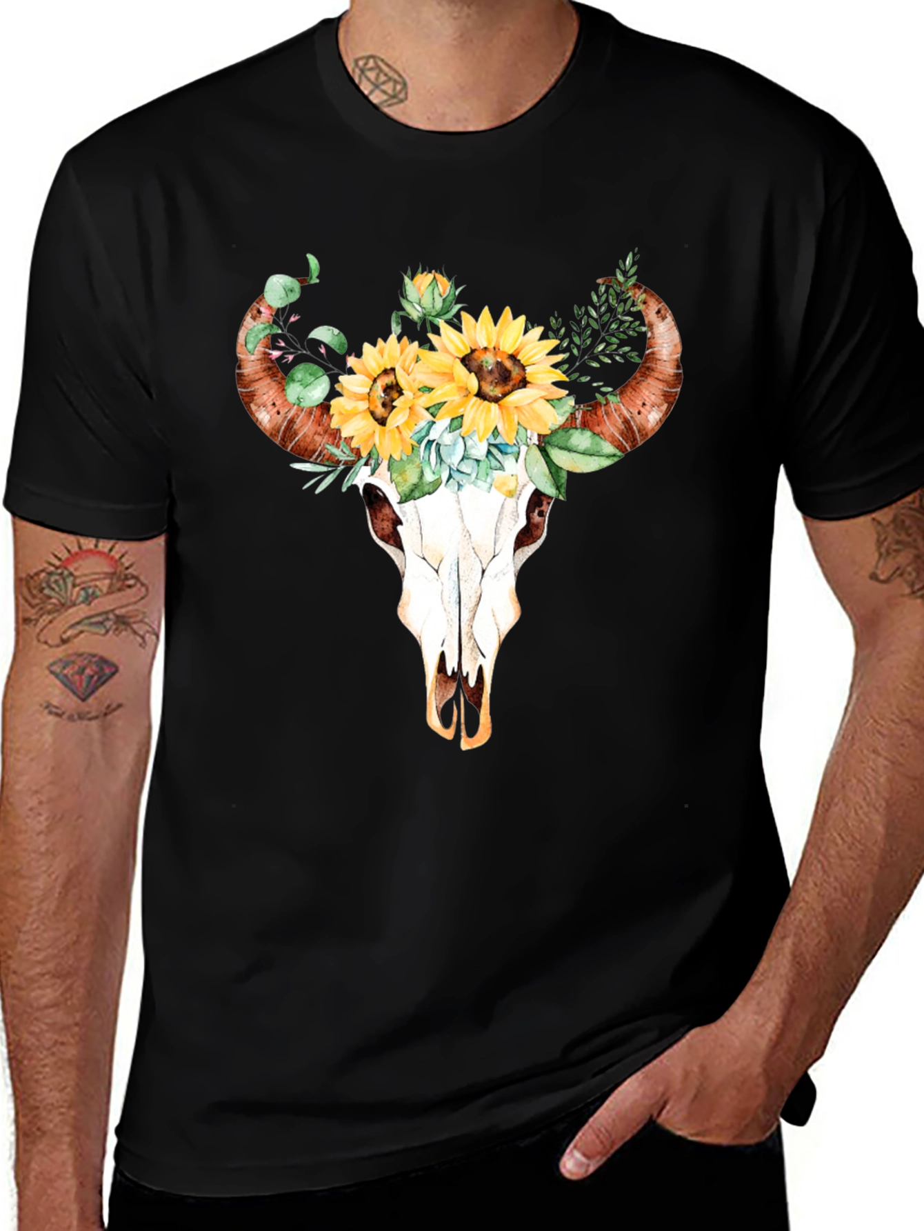 Variant 4 of Bull Skull & Sunflower Graphic Tee