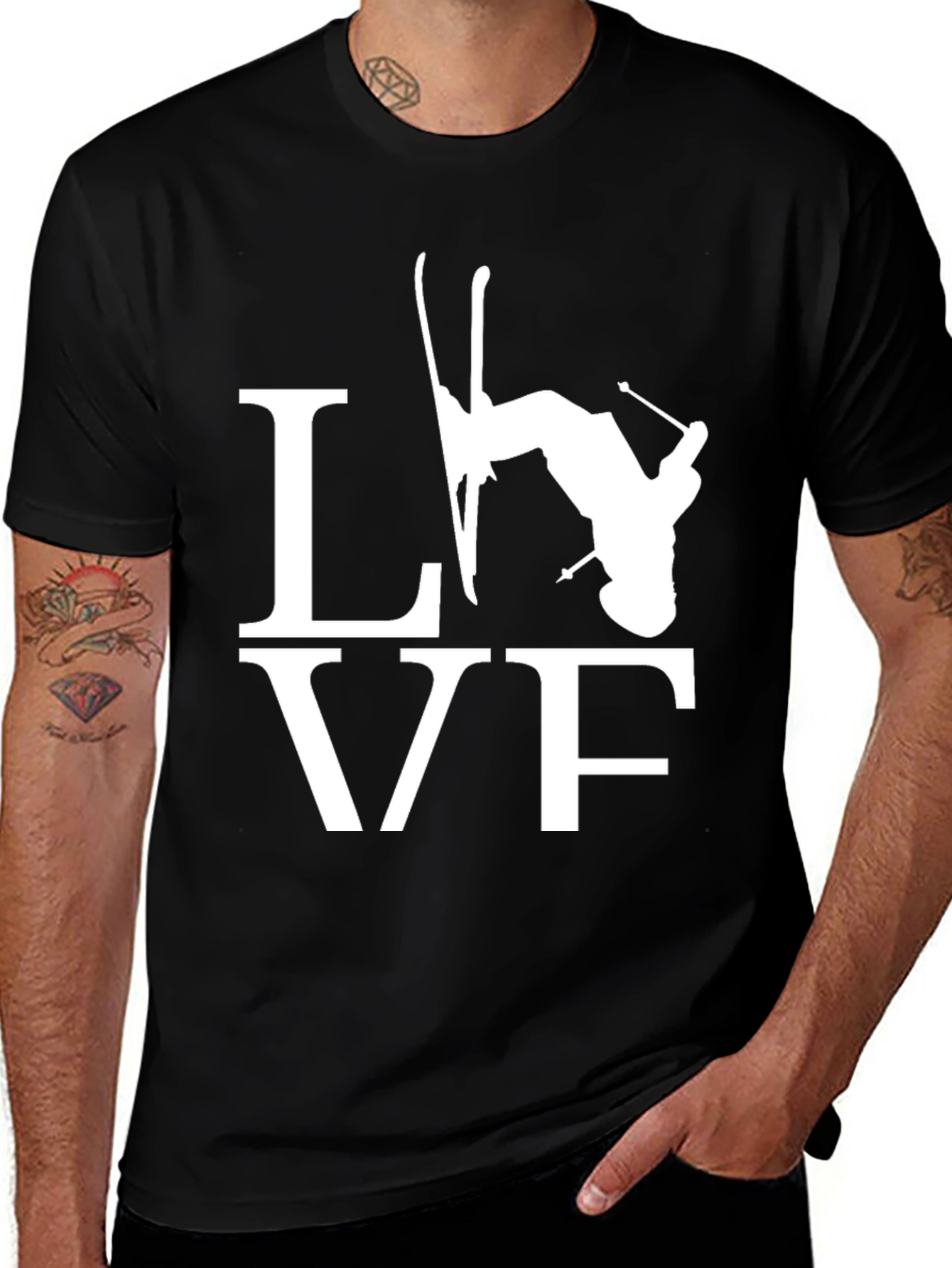 Variant 21 of Skiing LOVE Graphic Tee - Black Cotton Blend
