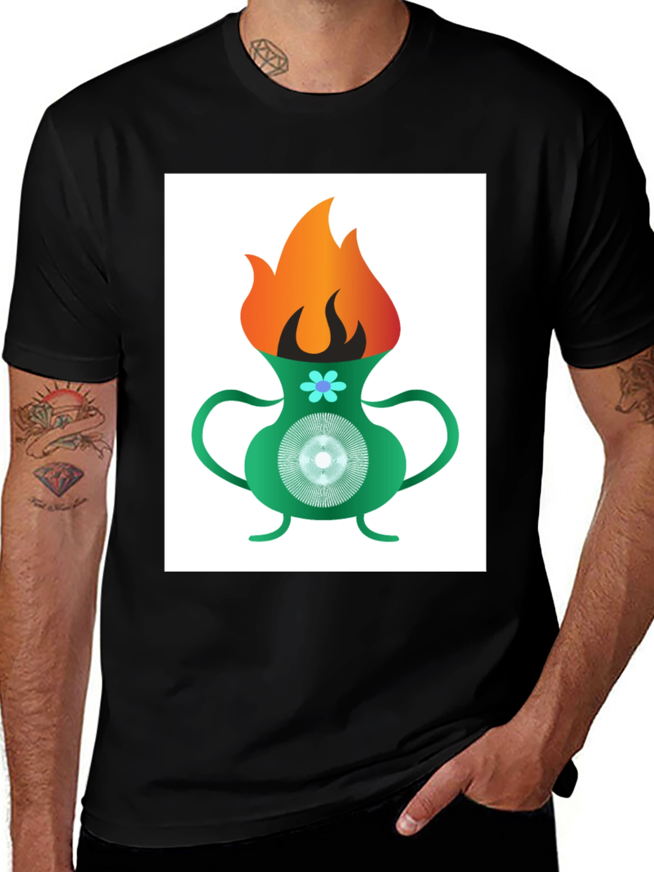 Variant 20 of Flame Vase Graphic Tee - Black Cotton T-Shirt