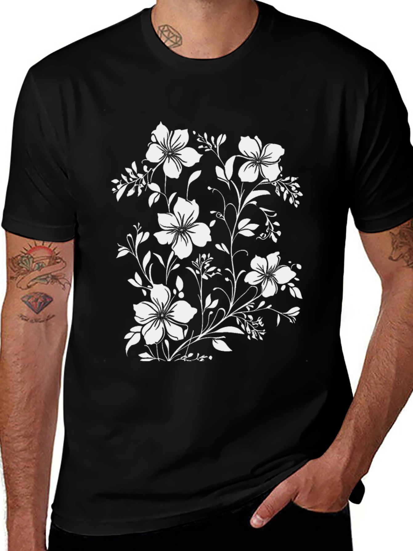 Variant 9 of Floral Print Black T-Shirt