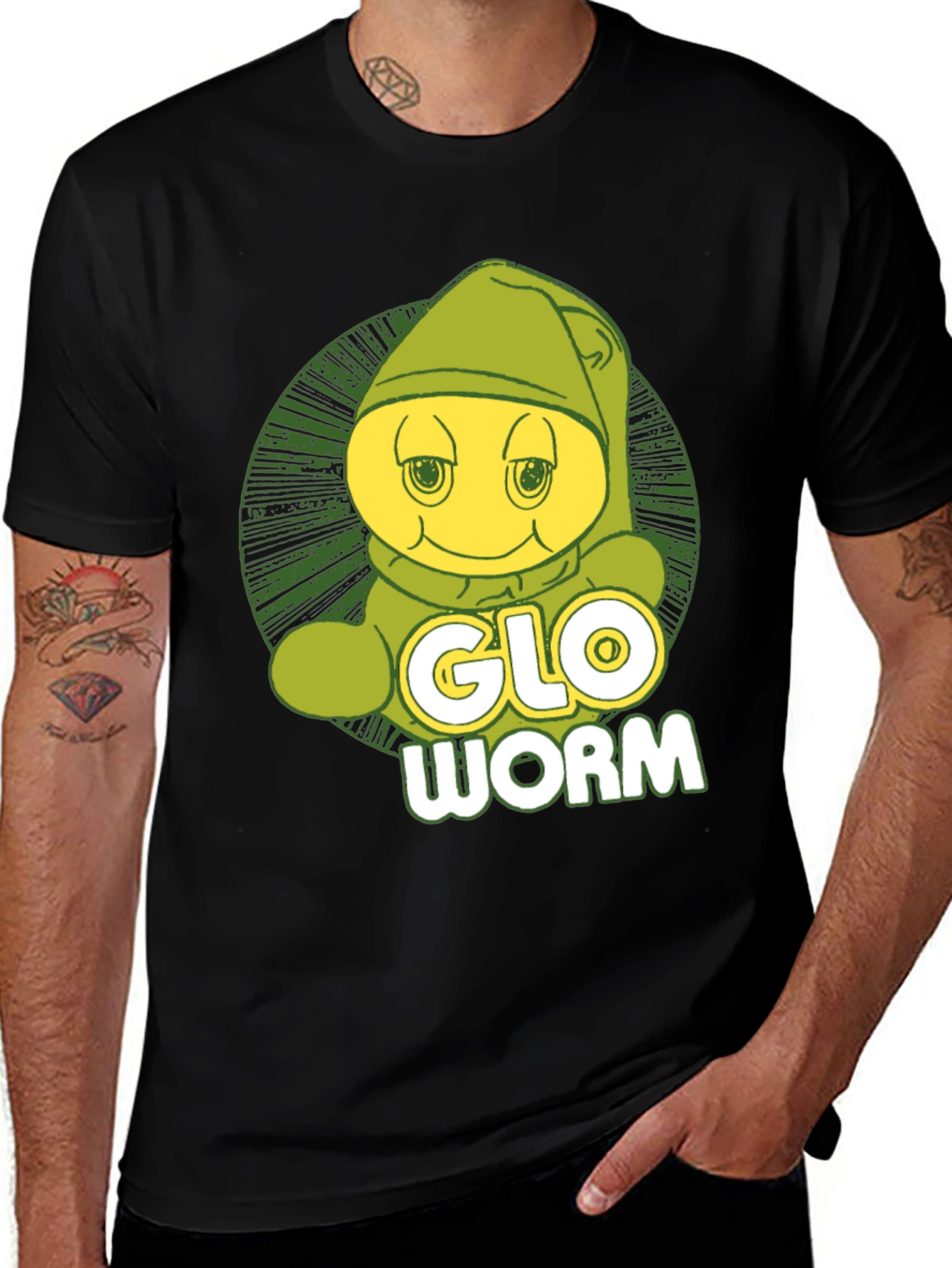 Glo Worm Graphic Tee - Black Cotton Blend T-Shirt