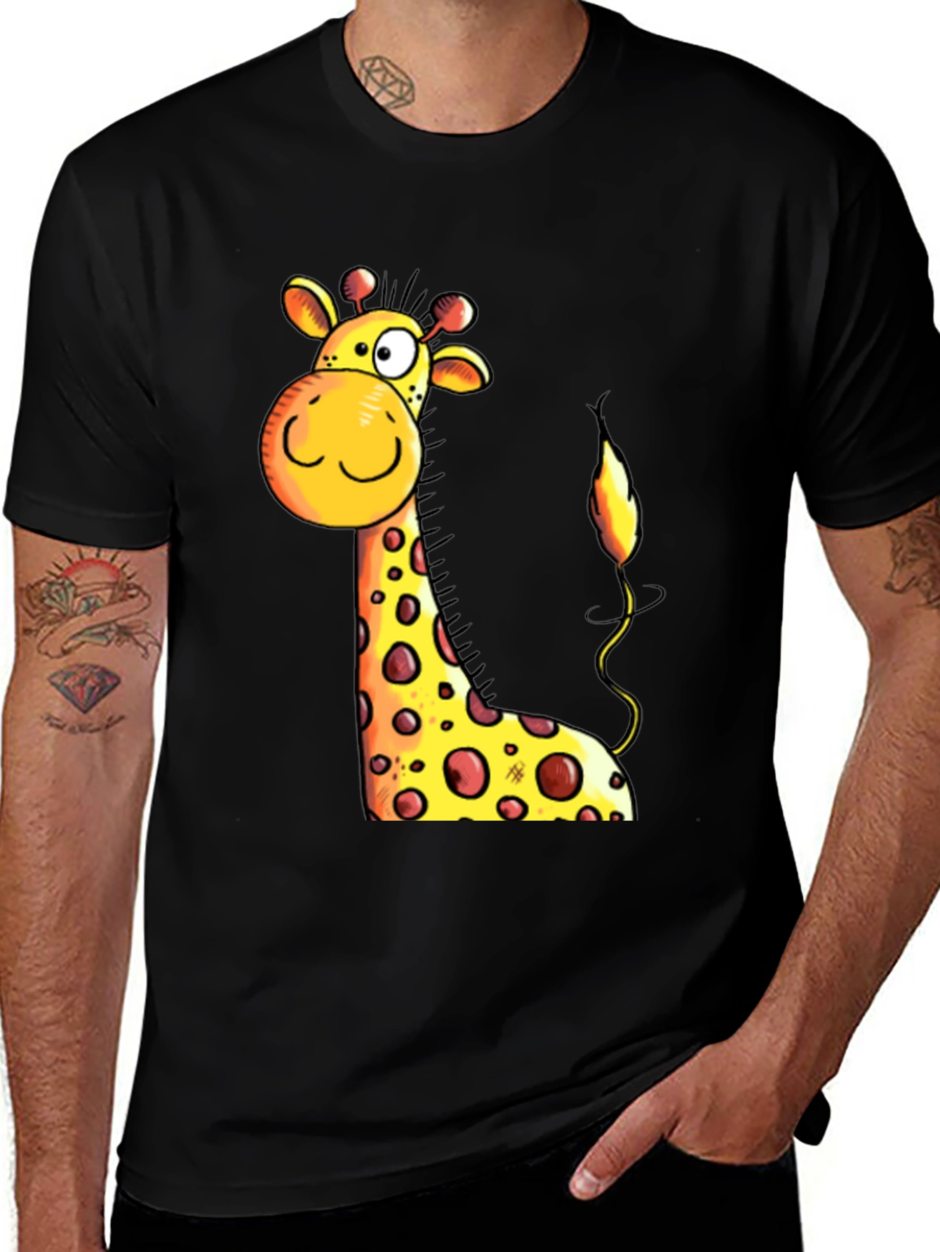 Variant 2 of Cartoon Giraffe Graphic Tee - Black