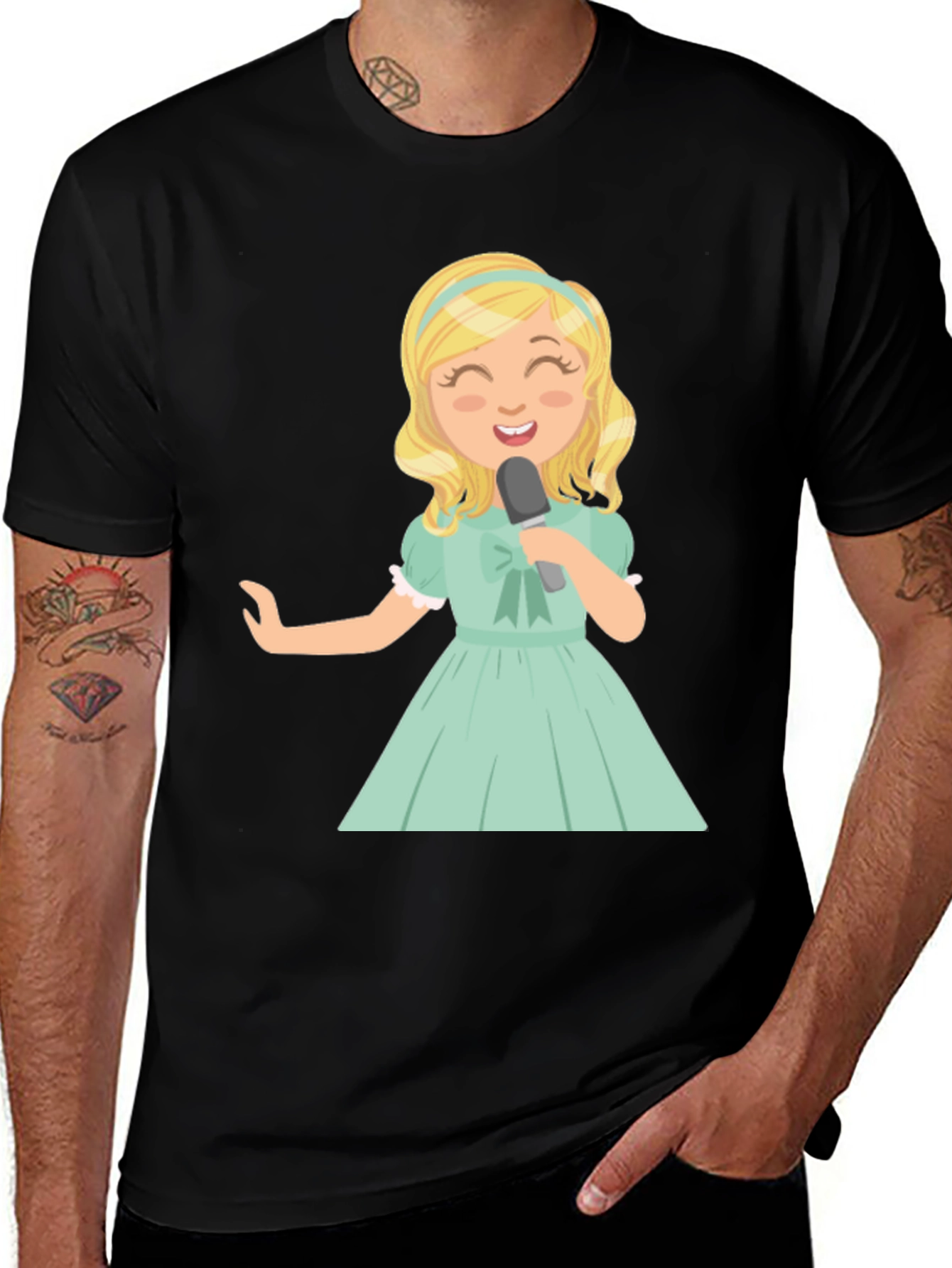 Variant 21 of Singer Girl Graphic T-Shirt, Black Cotton Tee
