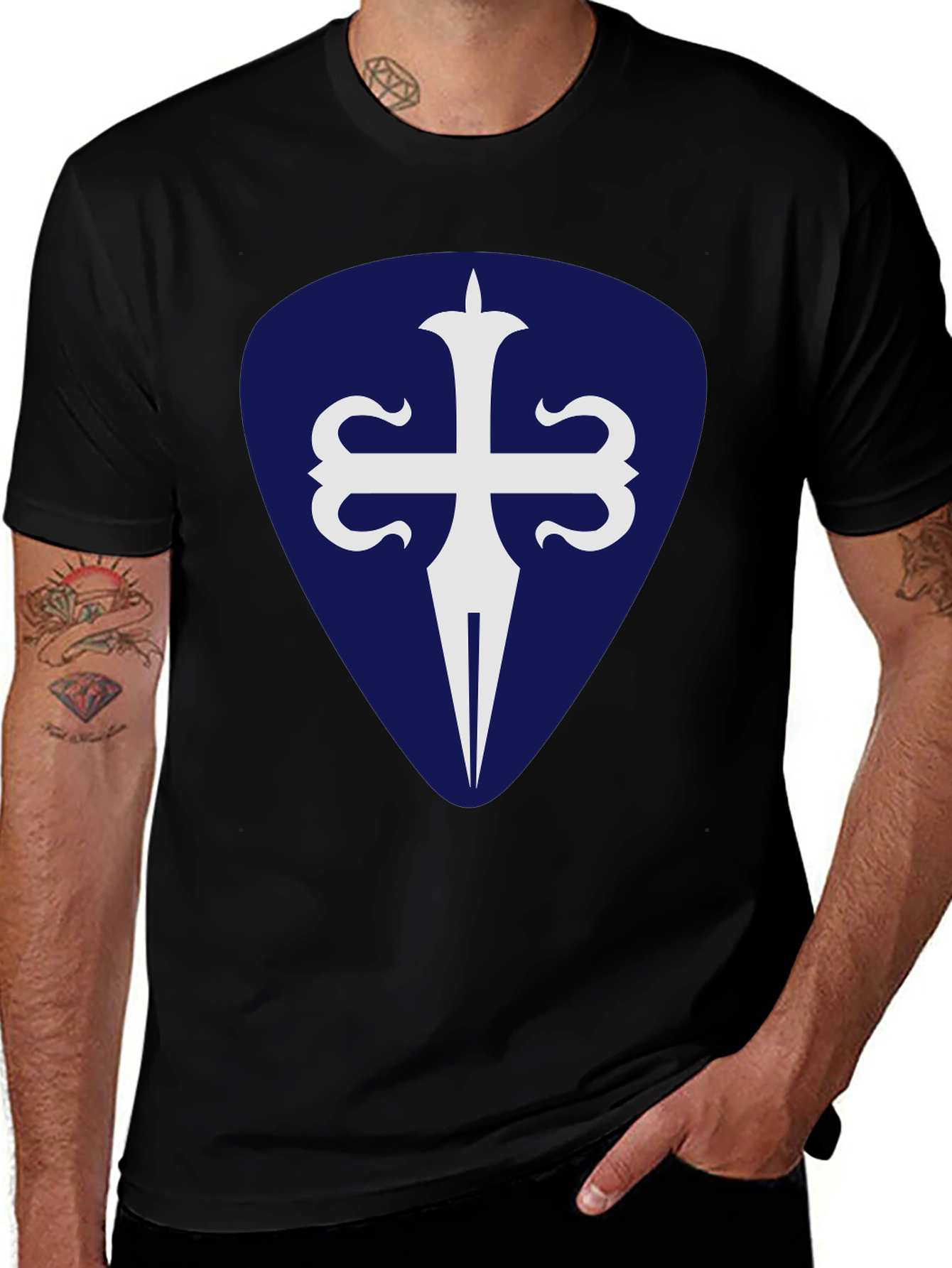 Variant 28 of Sword Cross Graphic Tee - Stylish Black T-Shirt