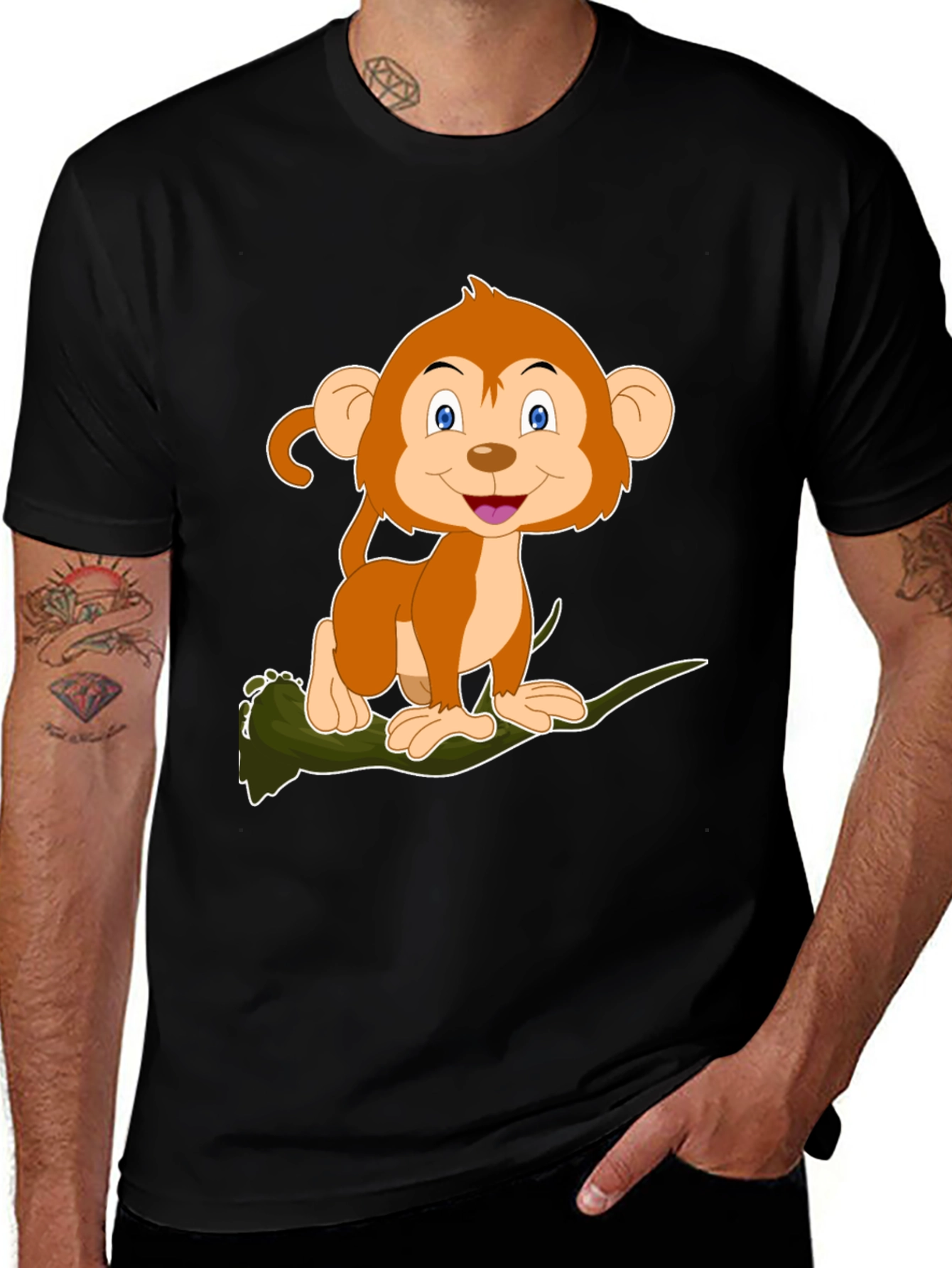 Variant 15 of Monkey Cartoon Graphic Black T-Shirt