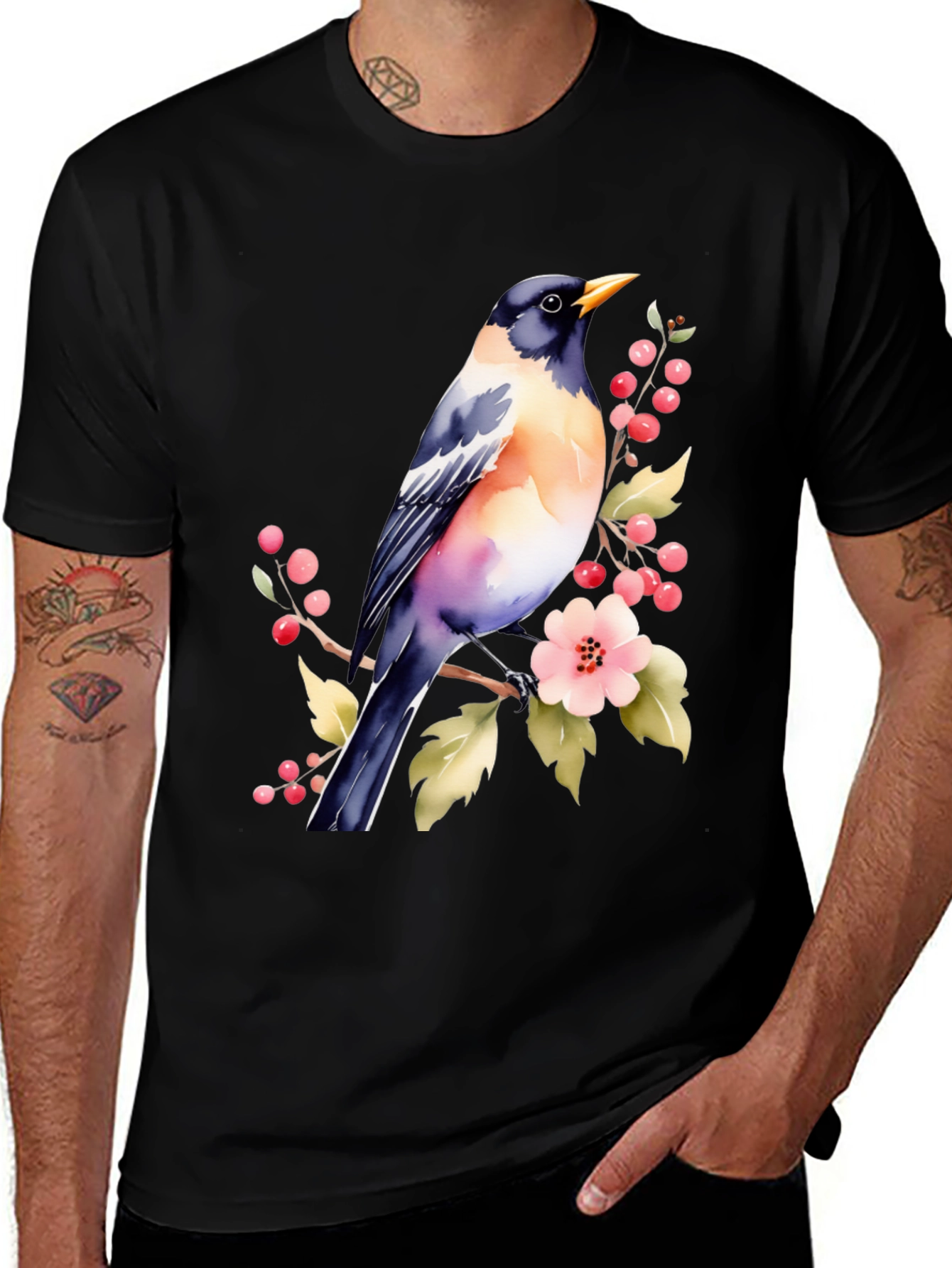 Variant 28 of Bird & Blossoms Graphic Tee - Nature Lover's Shirt