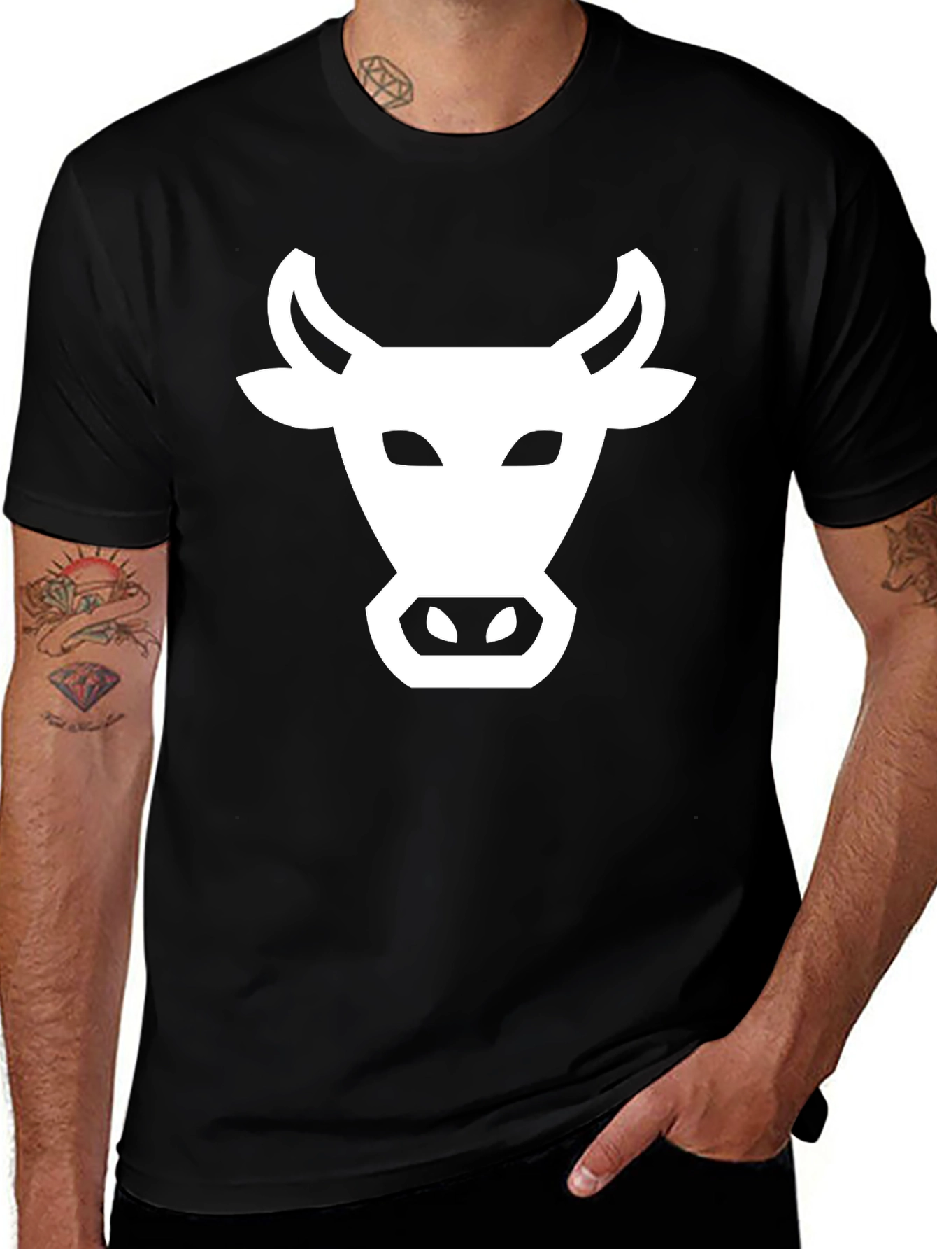 Black Black T-Shirt with White Cow Graphic main image