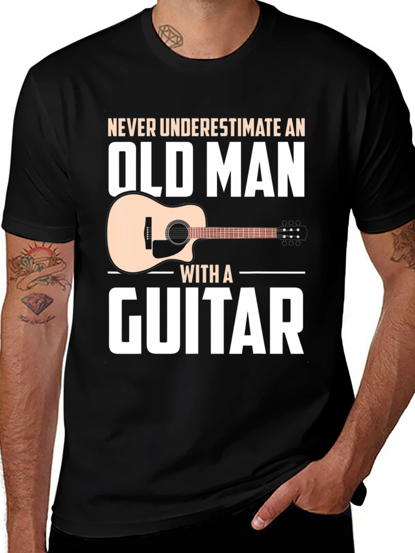 Variant 24 of Never Underestimate Old Man Guitar Black T-Shirt