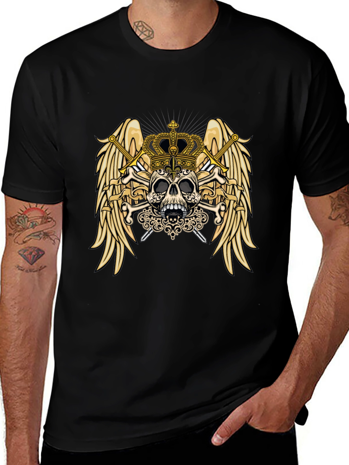 Variant 18 of Skull Crown Wings Black T-Shirt