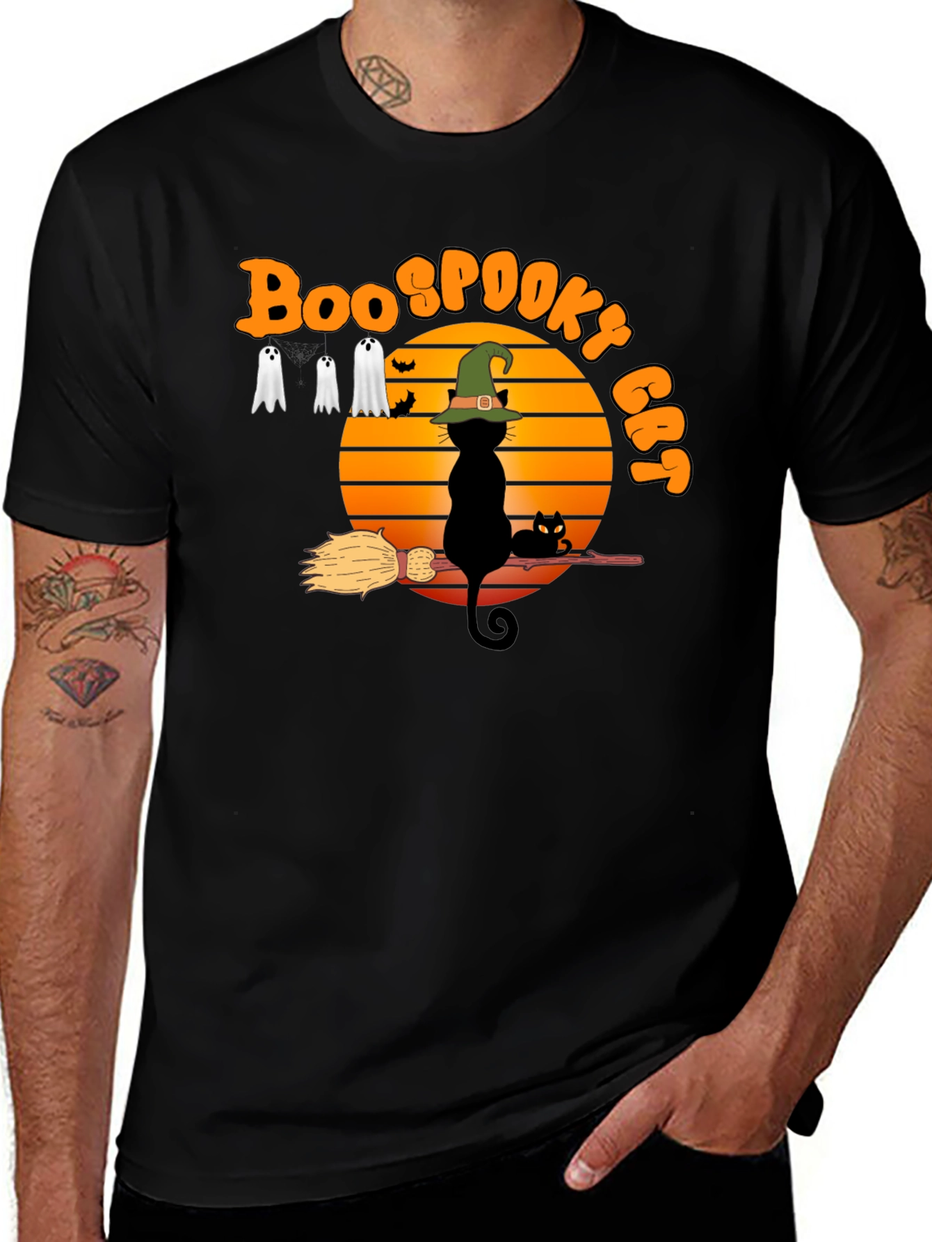 Boo Spooky Cat T-Shirt - Halloween Black Cat