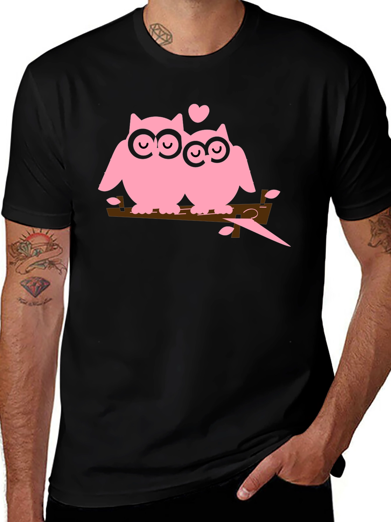 Variant 27 of Owl Love T-Shirt - Pink Owls on Branch