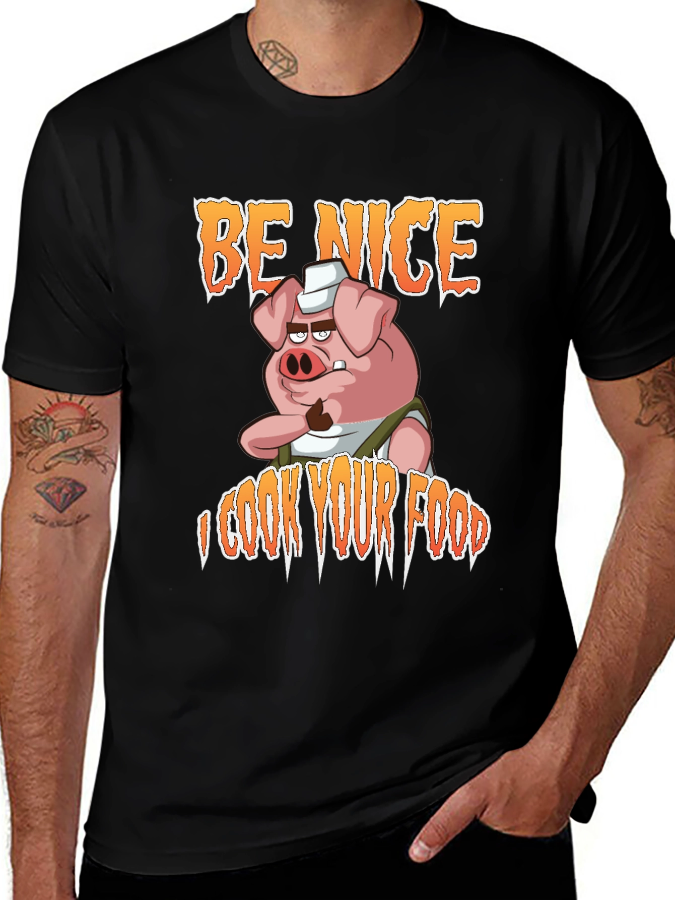Variant 14 of Be Nice Pig Chef T-Shirt Funny Cook Gift