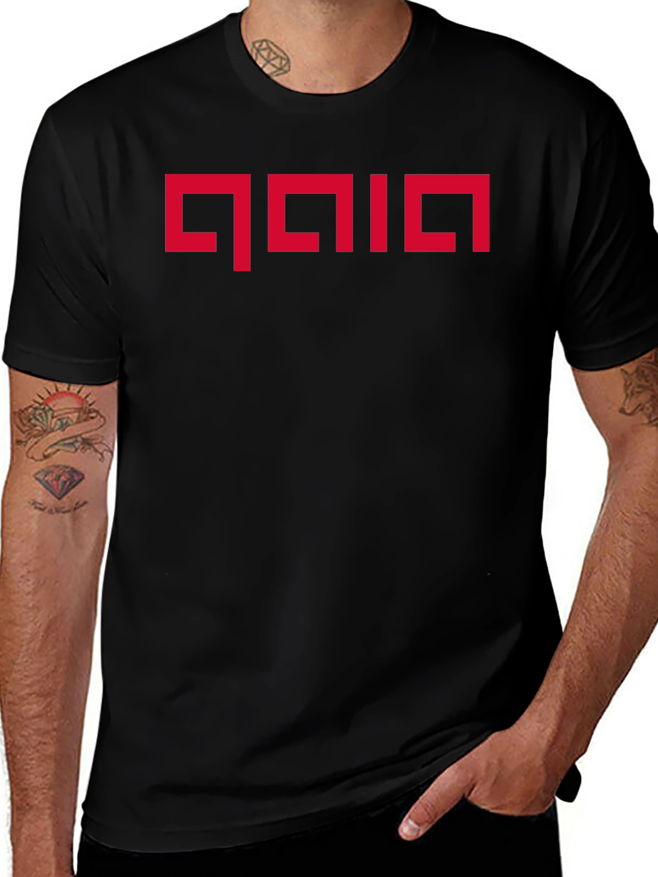 Variant 17 of Geometric Red Graphic Print Black T-Shirt