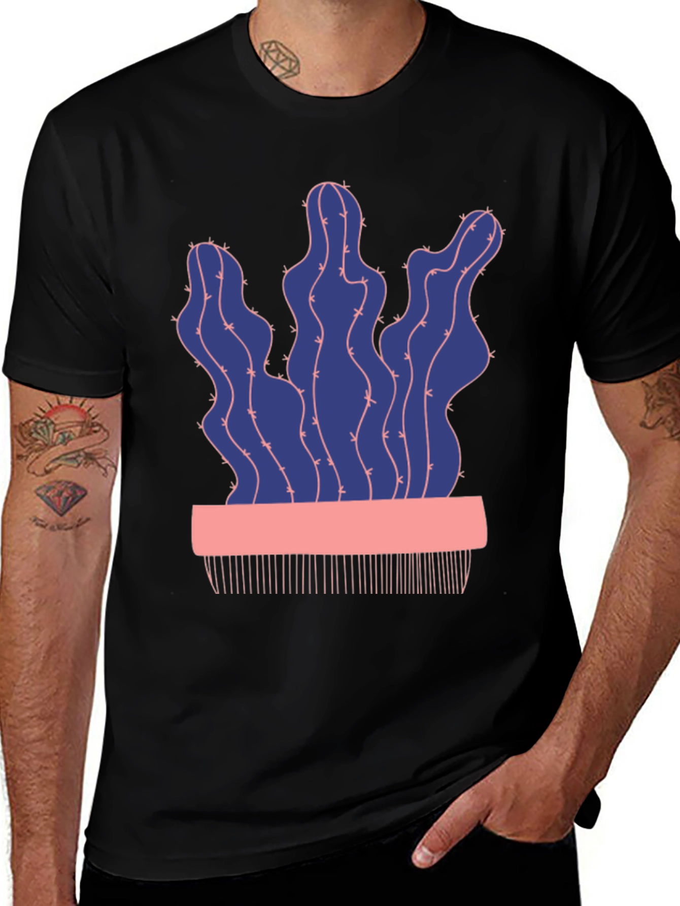 Black Cactus Graphic Tee - Trendy Black Shirt main image