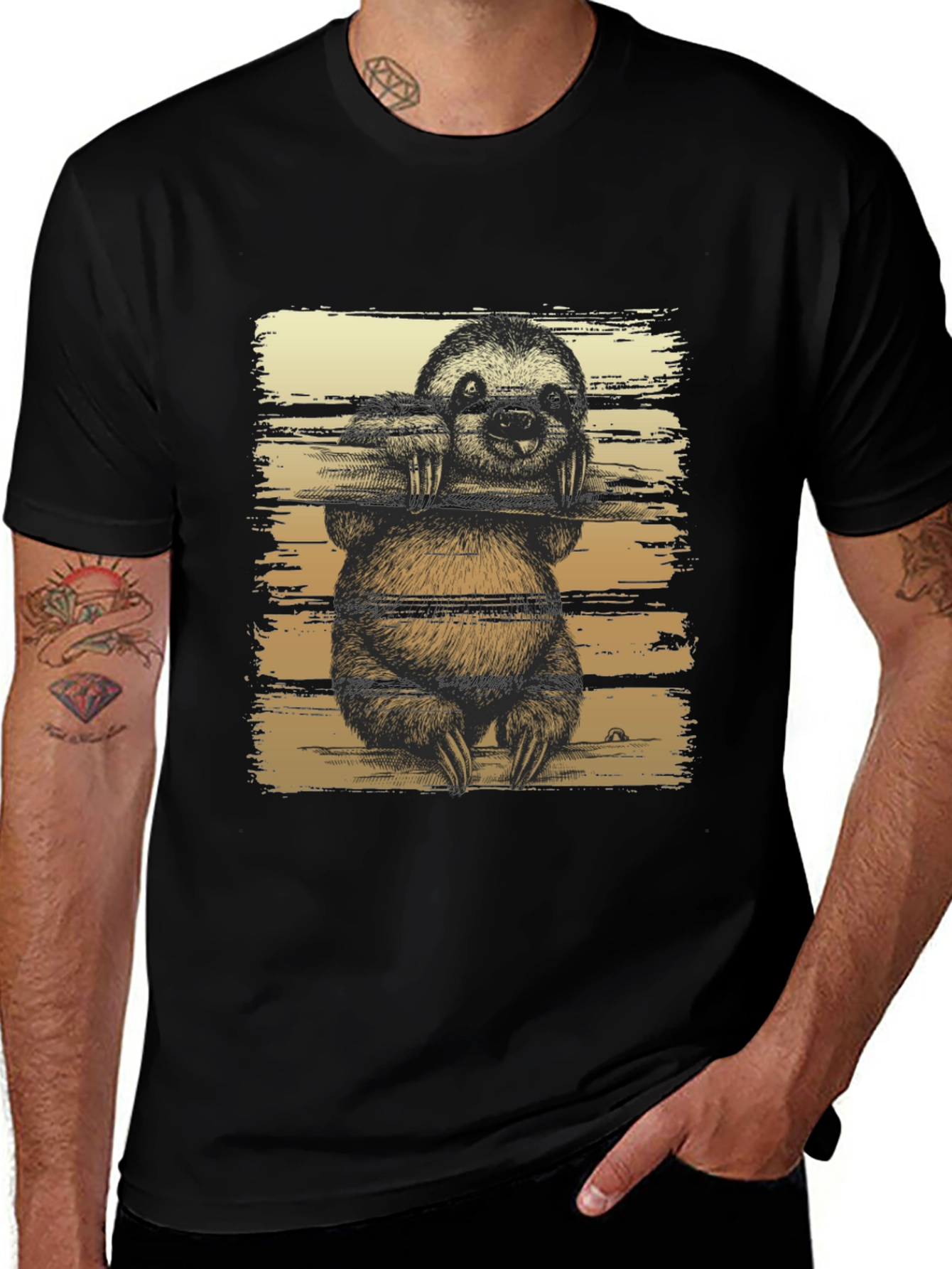Variant 30 of Sloth Graphic Print Men's Black T-Shirt