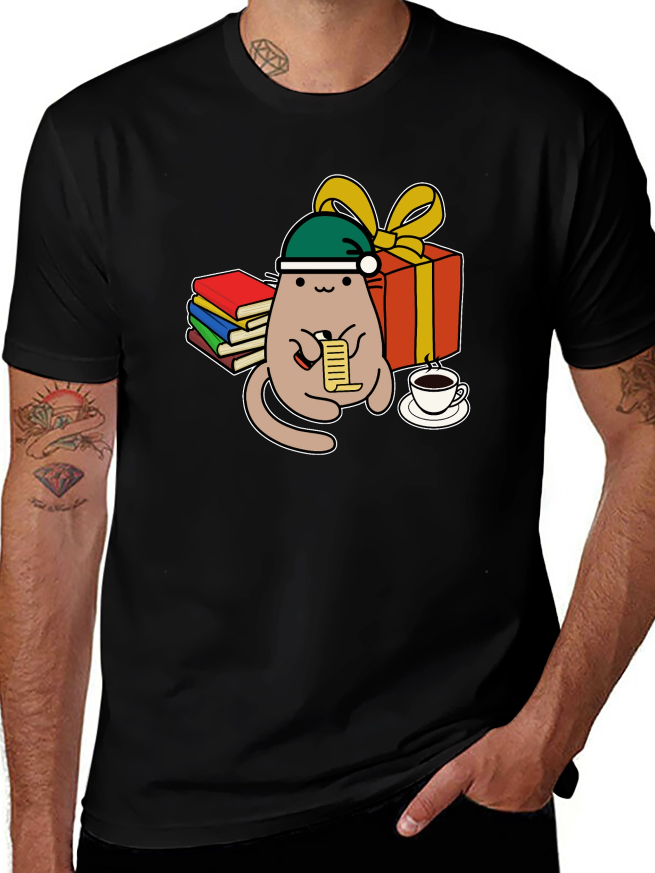 Variant 24 of Festive Cat Reading Christmas List T-Shirt