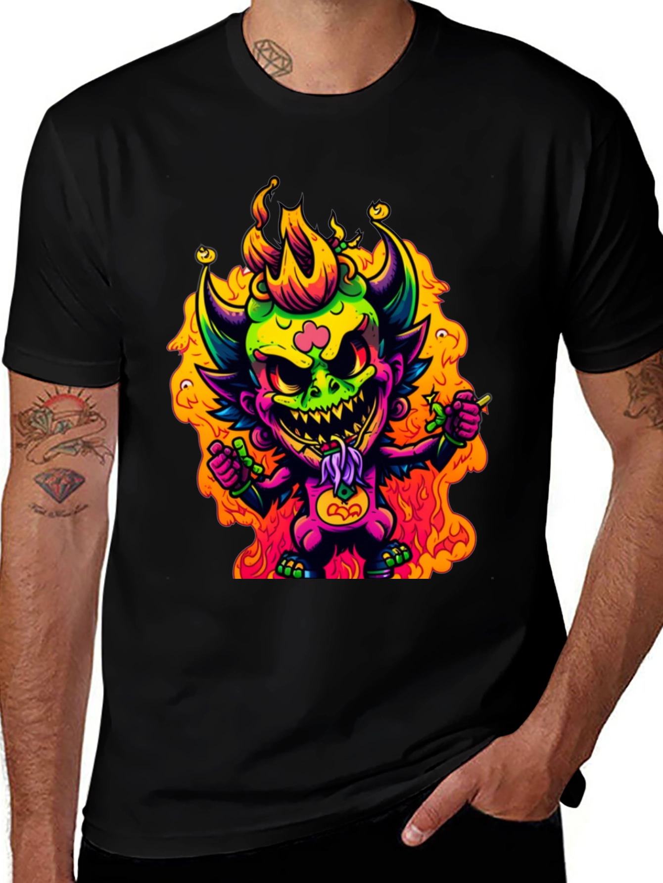 Variant 9 of Neon Devil Graphic Tee - Stylish Black T-Shirt
