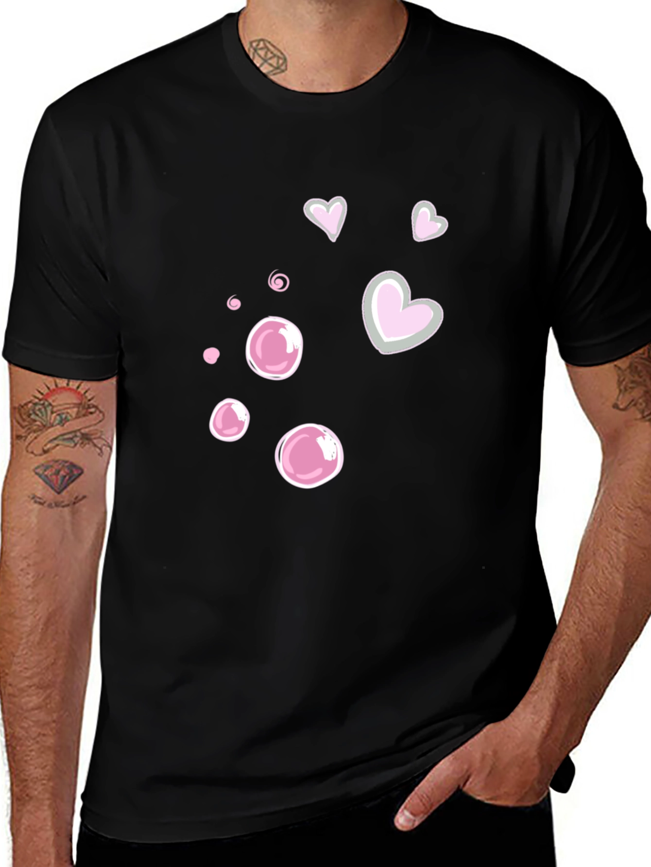 Cute Bubble & Heart Graphic Black Tee