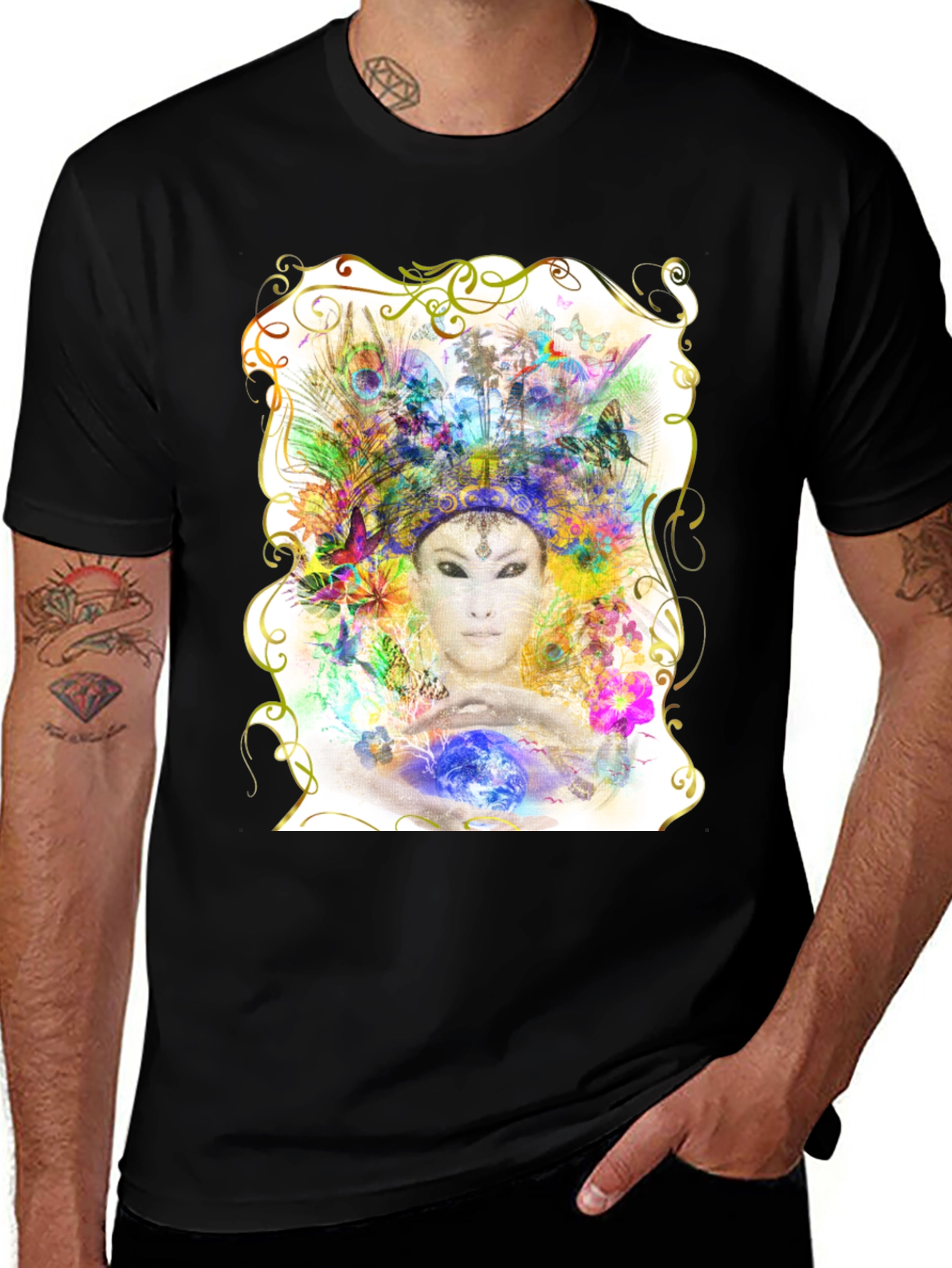 Variant 6 of Artistic Goddess Graphic T-Shirt - Black