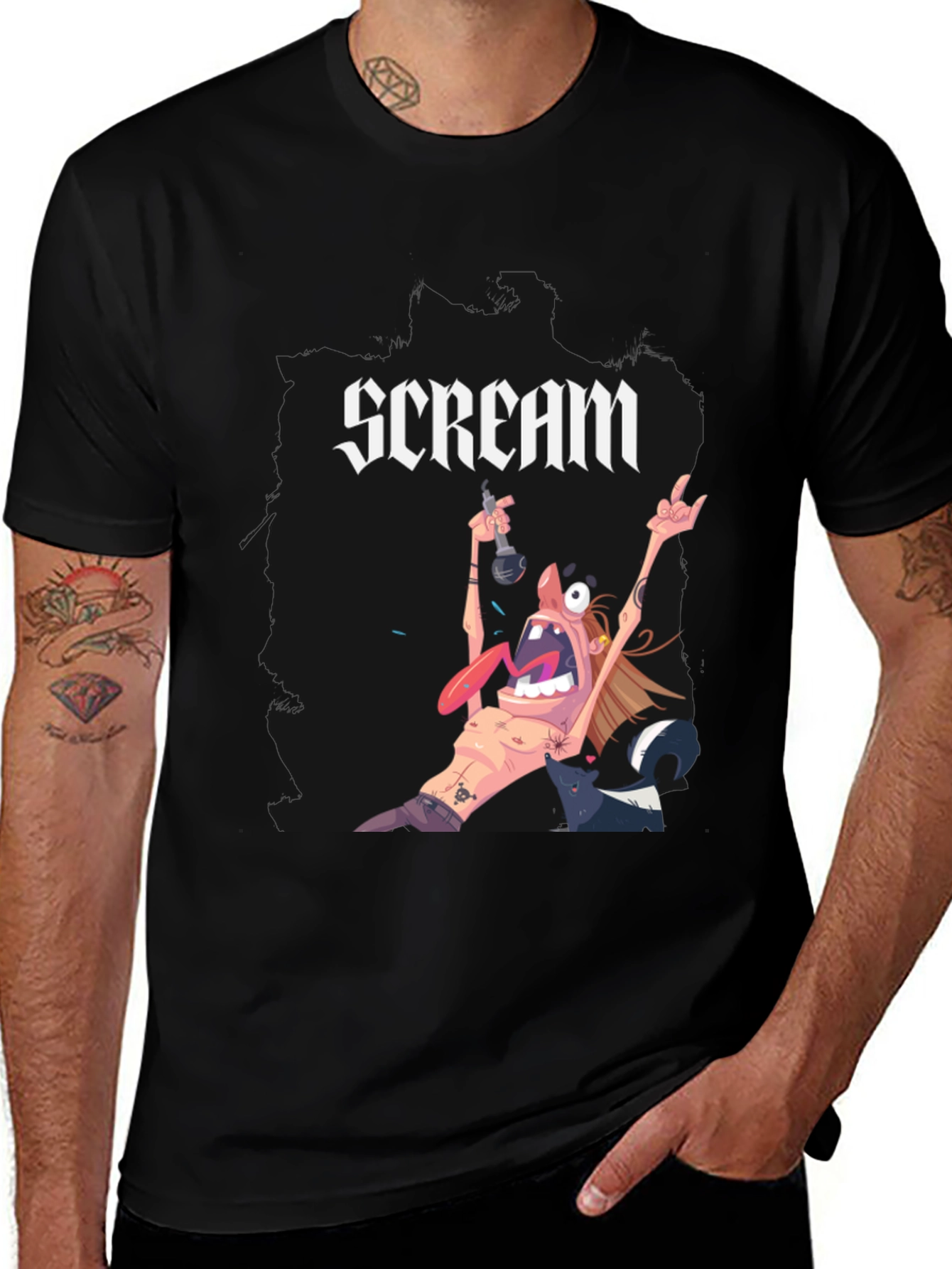 Scream Cartoon Graphic Black T-Shirt