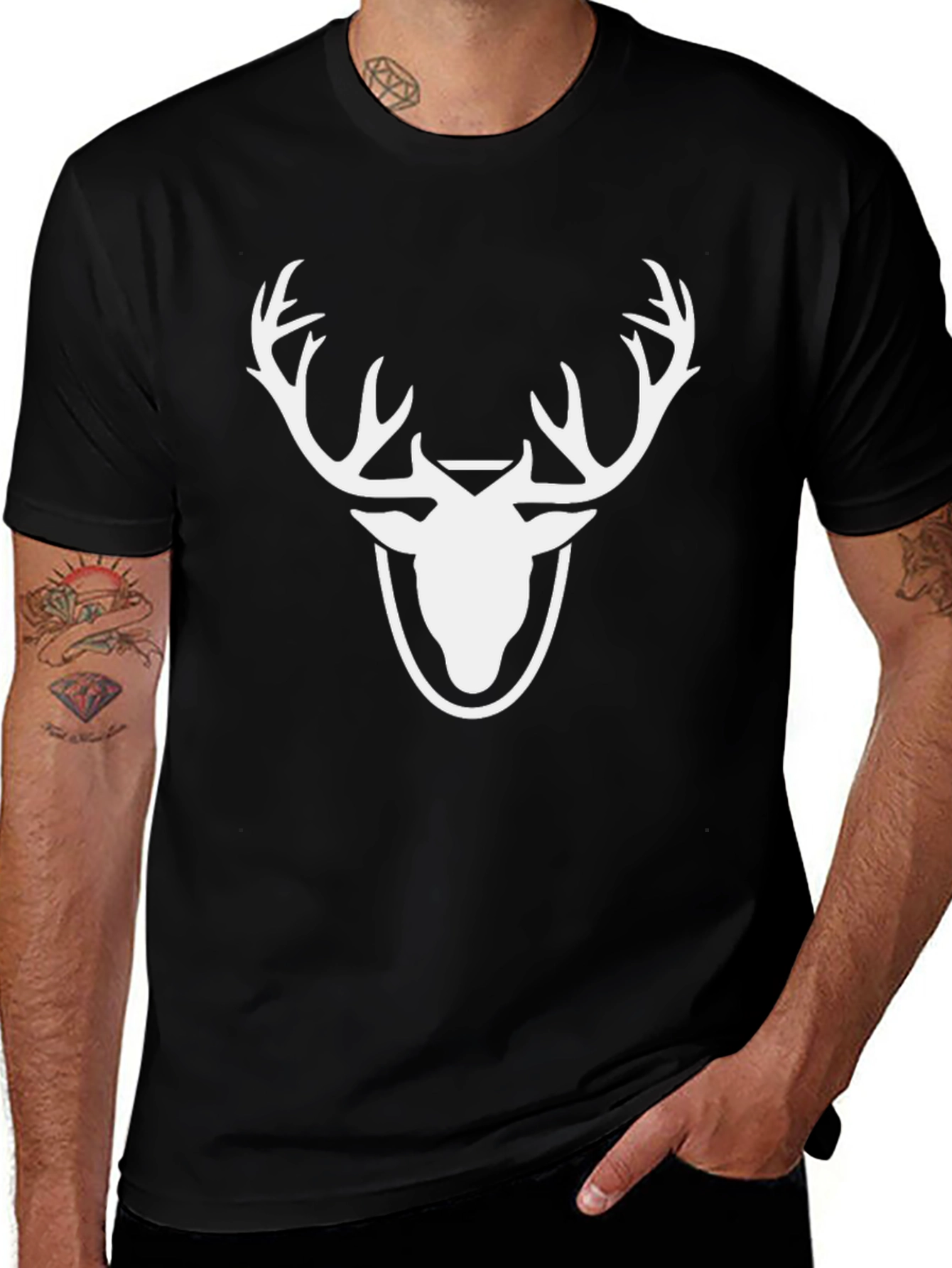 Variant 21 of Stag Head Graphic Tee - Black Casual Shirt