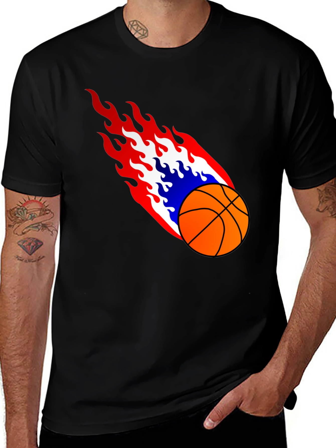 Variant 19 of Flaming Basketball Graphic Tee - Cool Sports Shirt