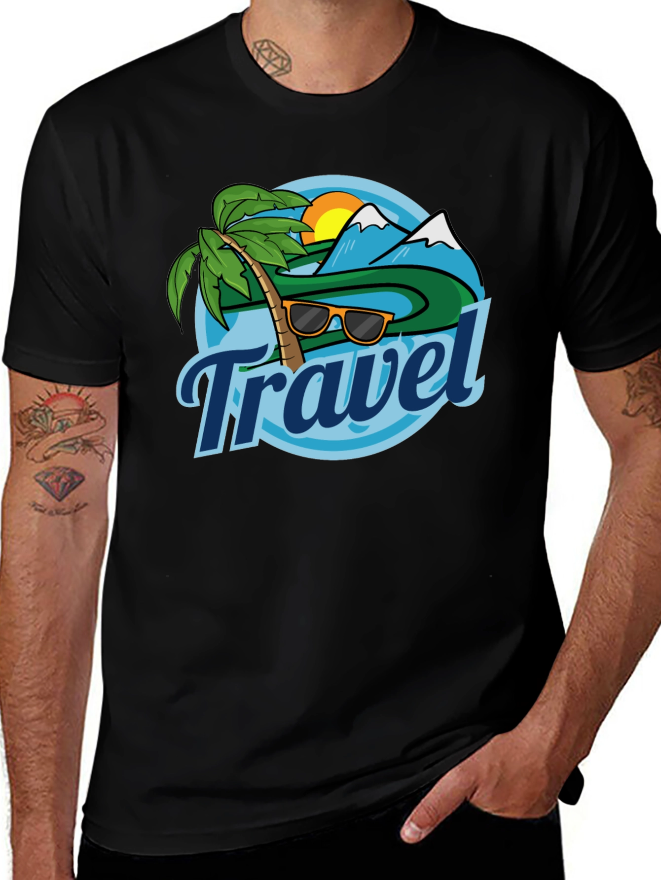 Variant 21 of Travel Graphic T-Shirt: Palm Tree, Mountains, Sun