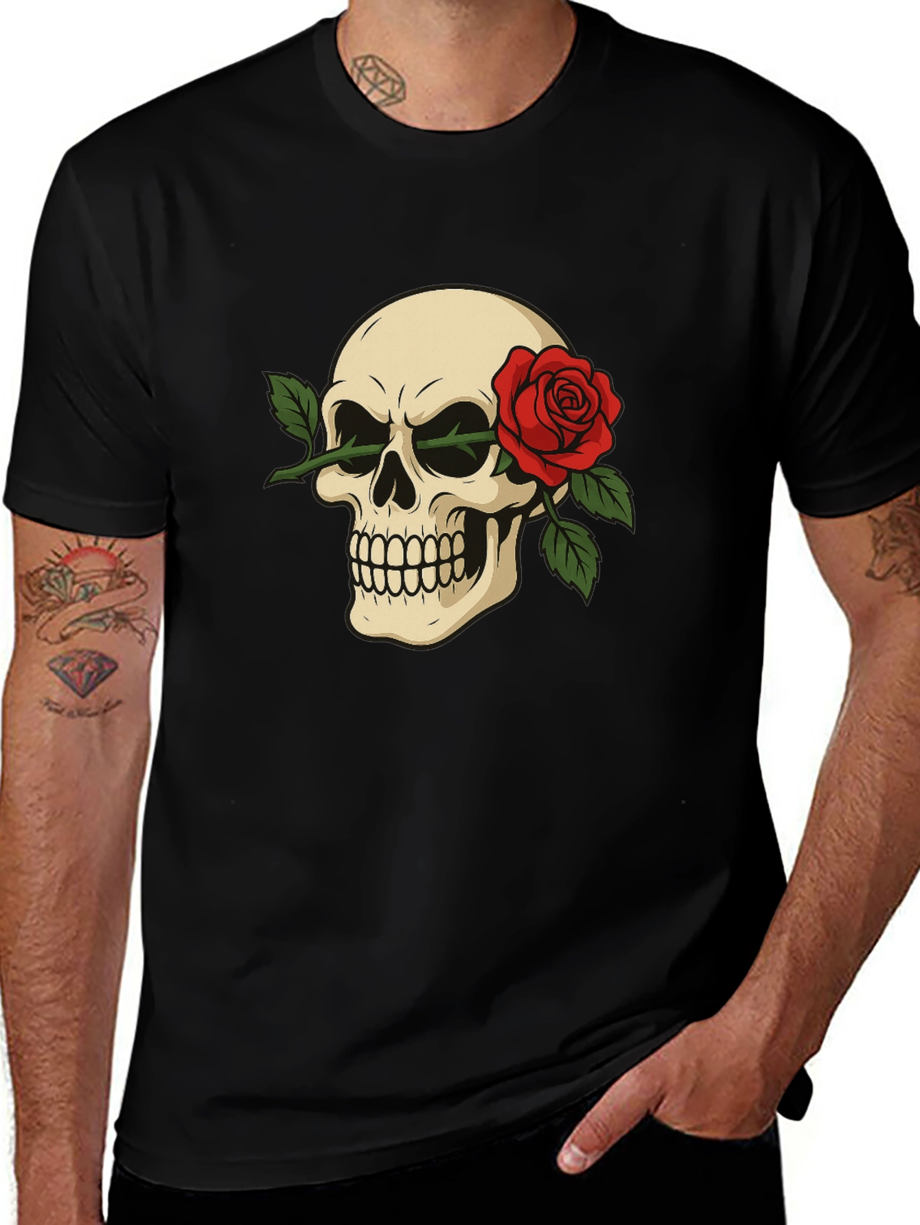Variant 9 of Skull & Rose Graphic Tee - Edgy Style