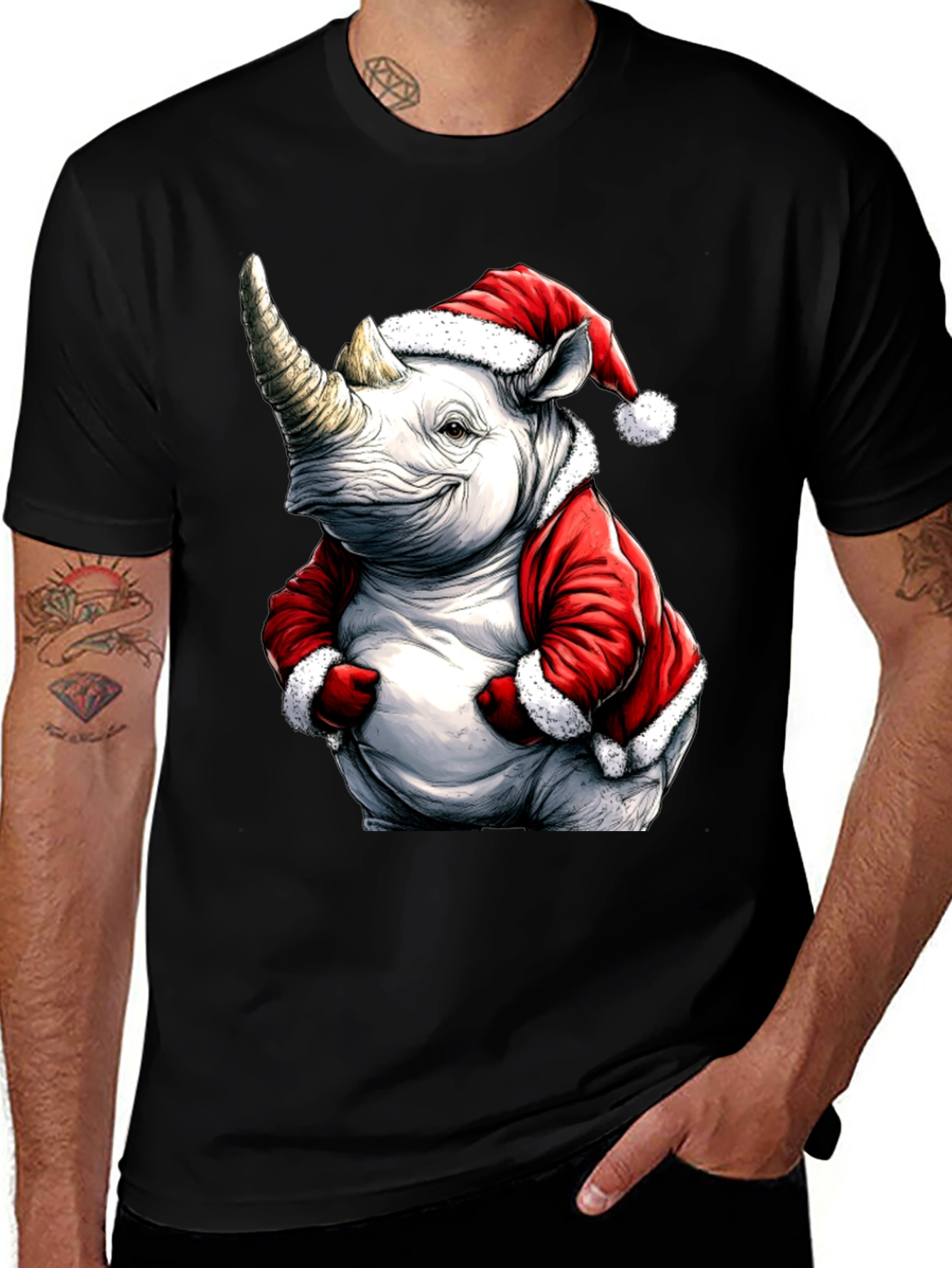 Variant 7 of Festive Rhino T-Shirt - Santa Edition