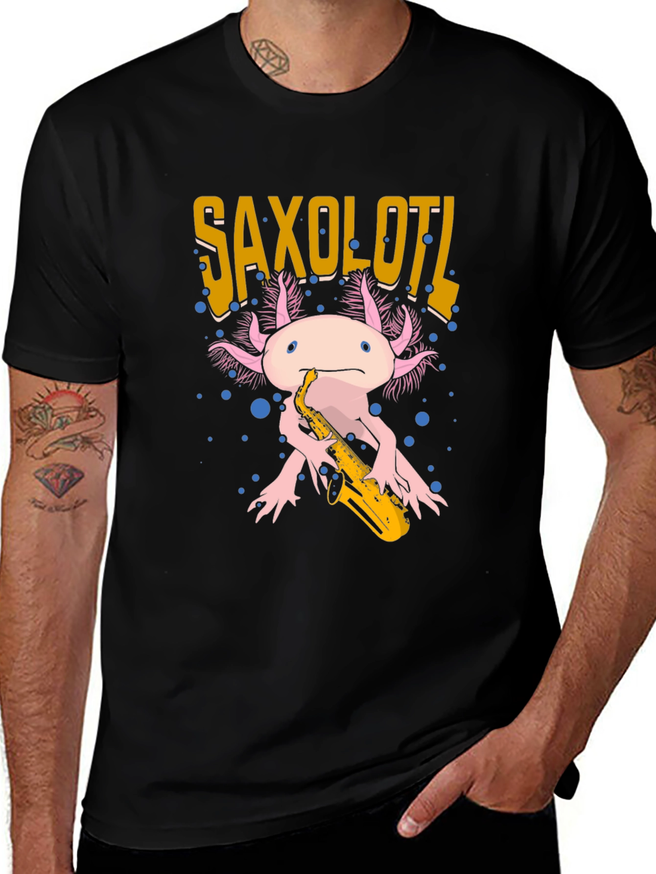 Variant 20 of Saxolotl Graphic T-Shirt - Axolotl Saxophone Player Tee