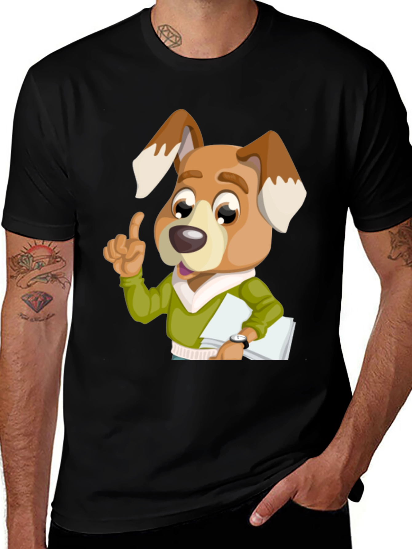 Variant 13 of Dog Cartoon Character Black T-Shirt