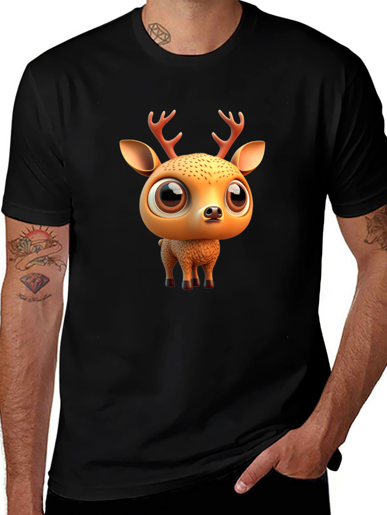 Black Cute Deer Graphic Tee main image