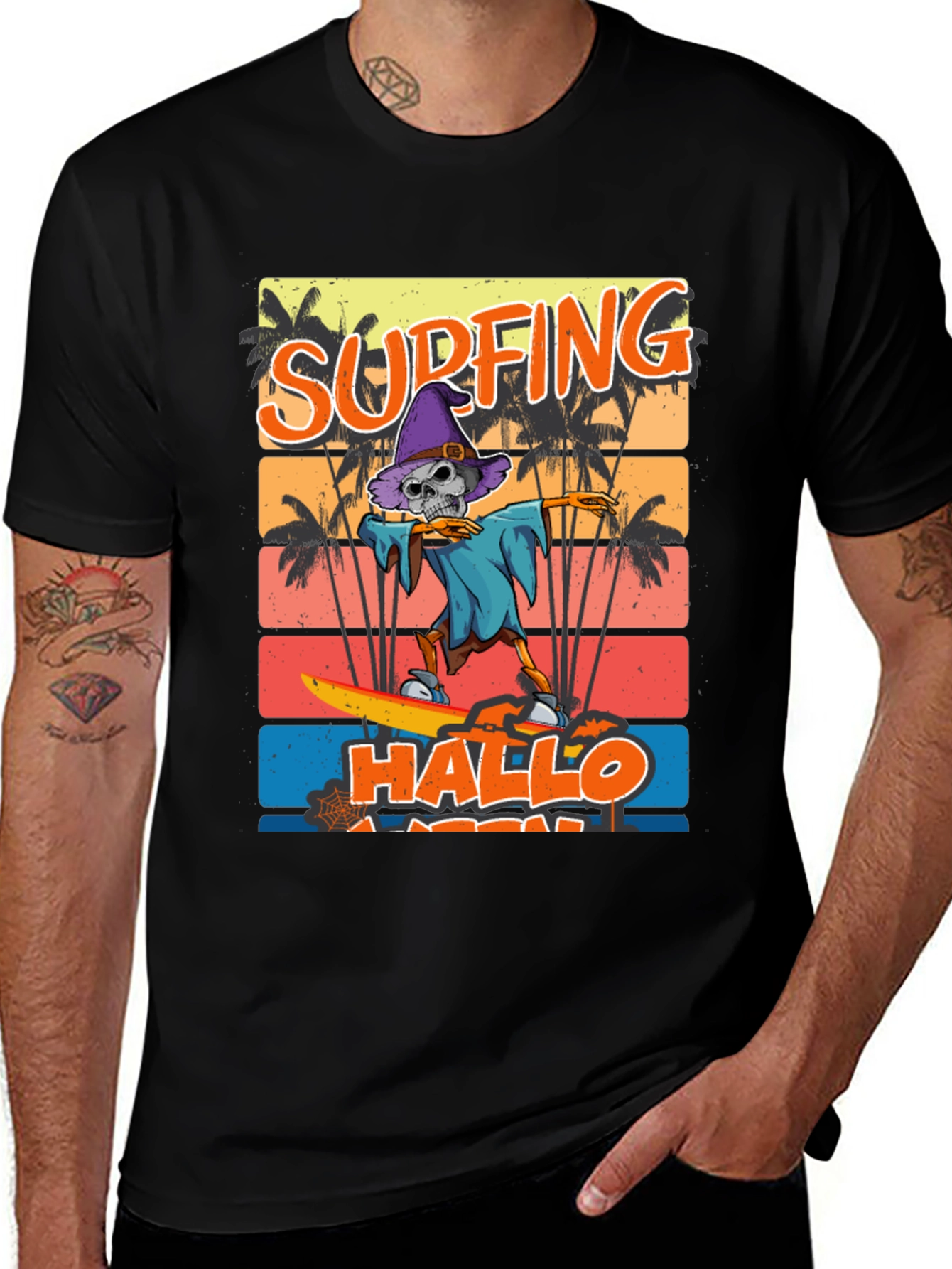 Variant 20 of Surfing Hallo-ween Skeleton T-Shirt