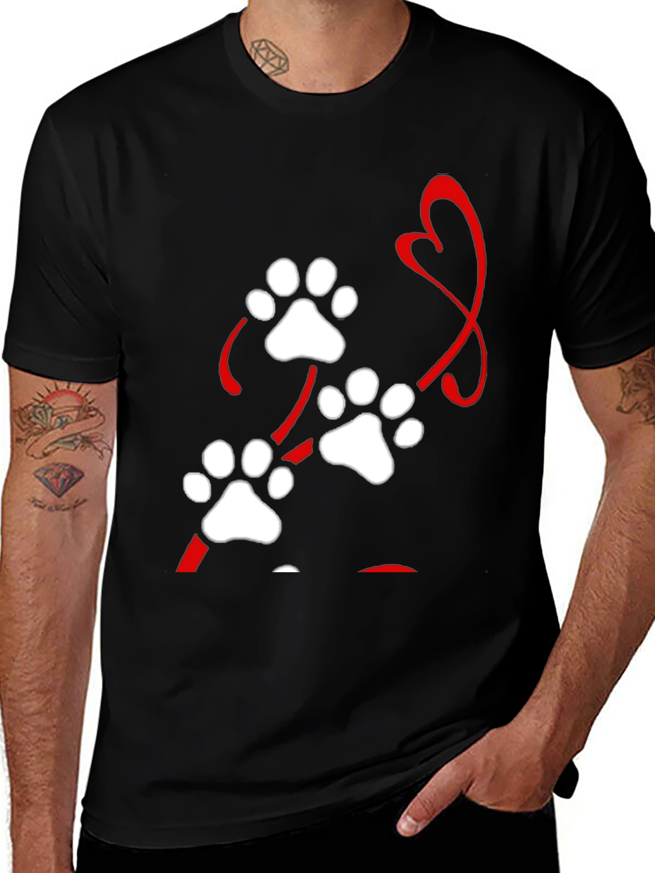 Variant 16 of Paw Print Heart Black T-Shirt