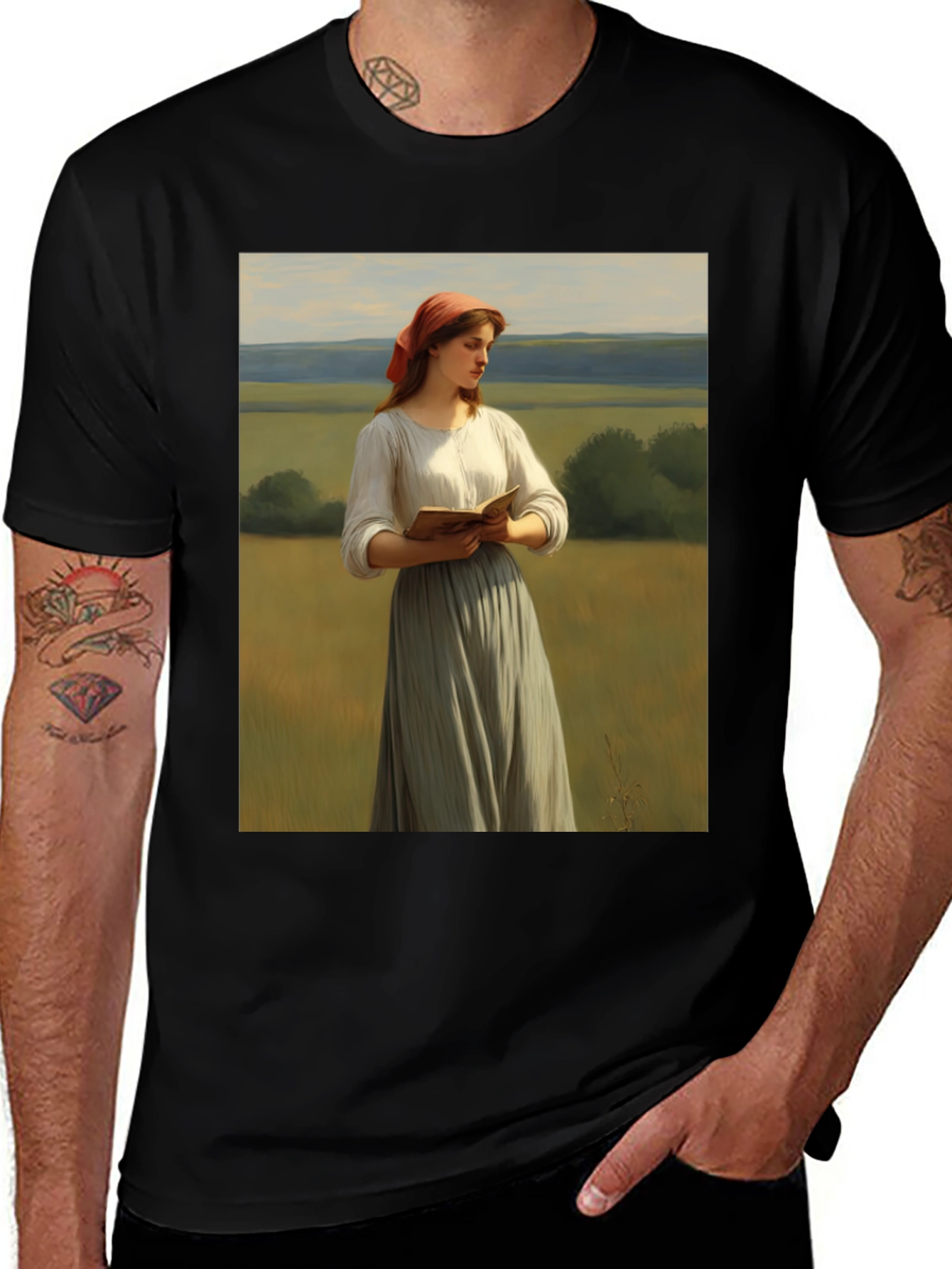 Variant 22 of Artistic T-Shirt with "Reader in the Field" Design