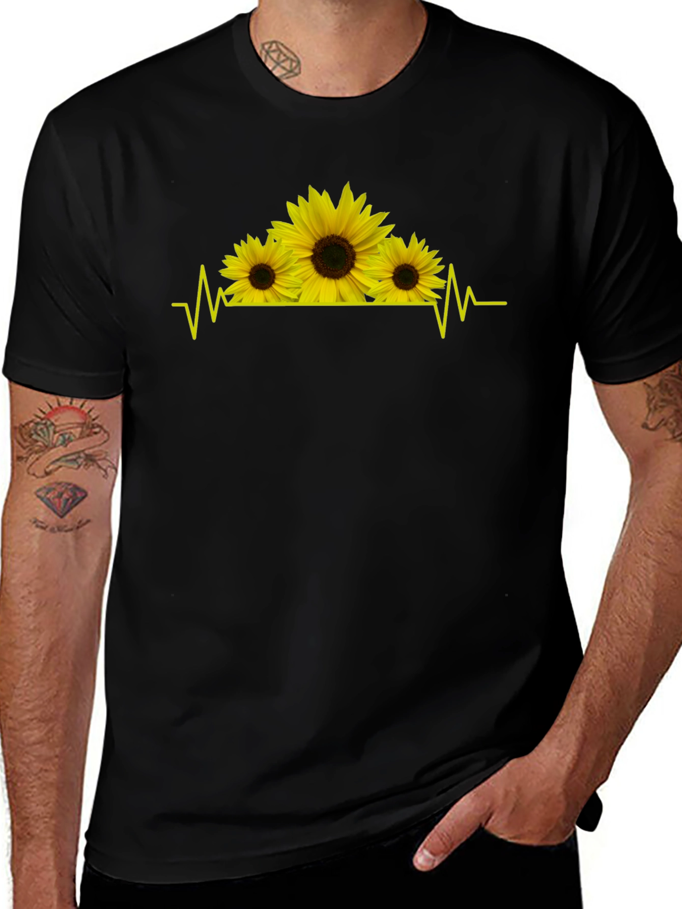 Variant 15 of Sunflower Heartbeat Graphic Tee - Stylish Casual Wear