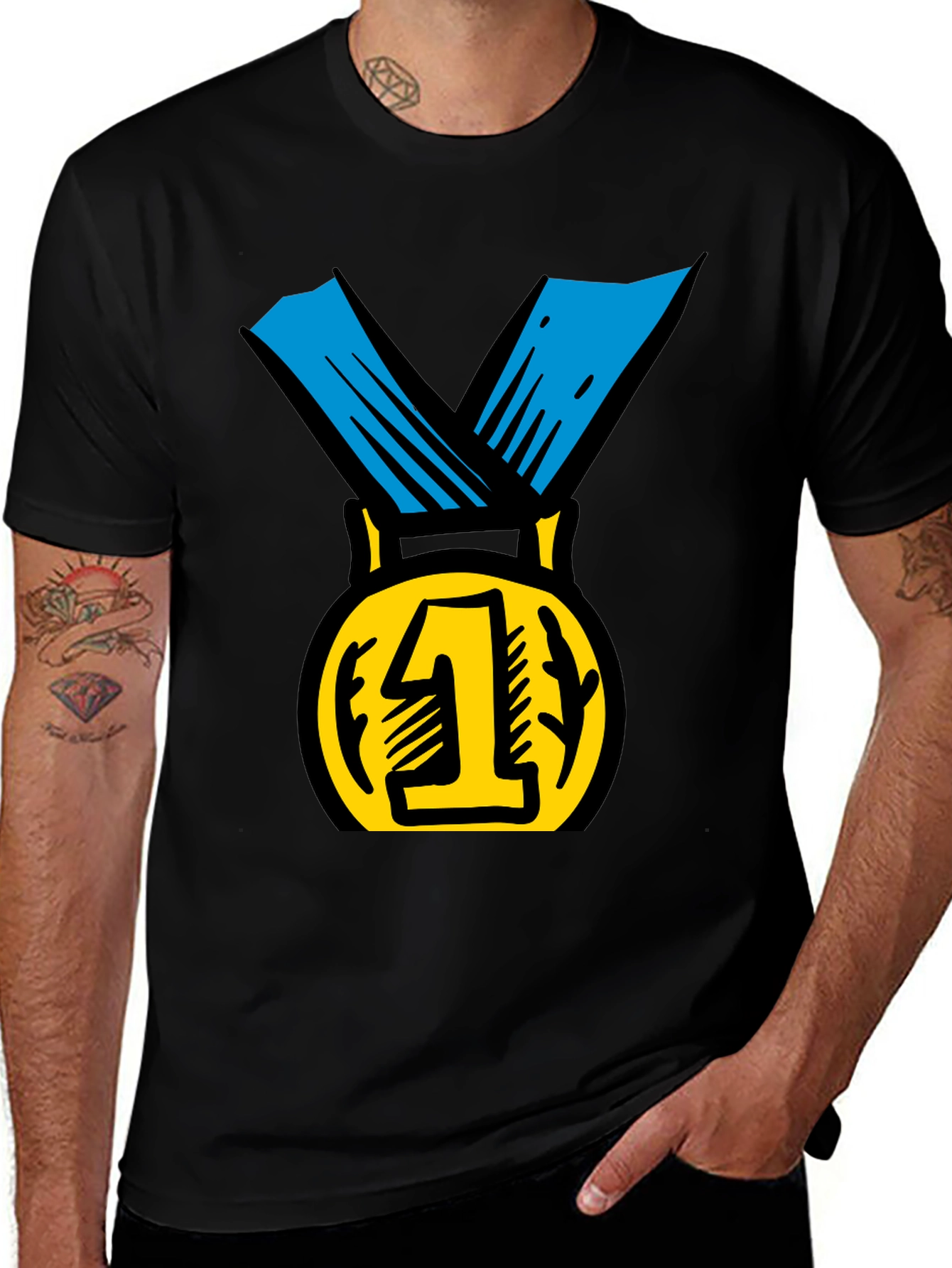 Variant 6 of Champion Black T-Shirt with Gold #1 Medal