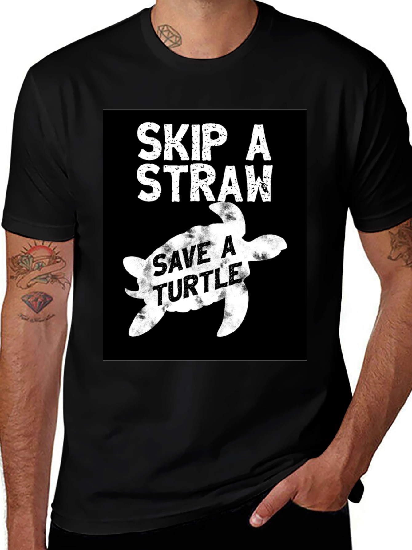 Variant 17 of Skip A Straw, Save A Turtle Black T-Shirt