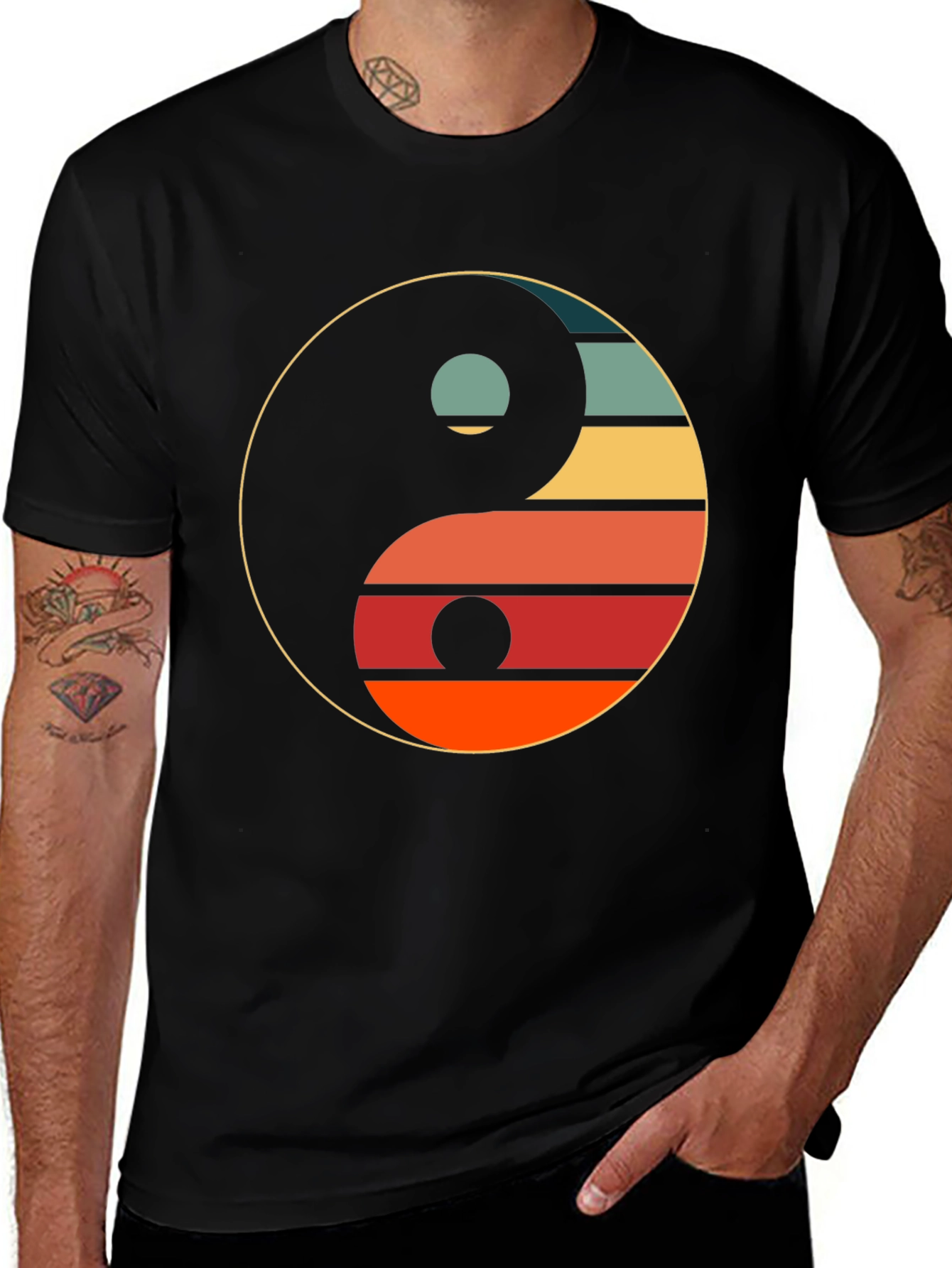 Variant 12 of Yin Yang Retro Graphic Tee - Unisex Black T-Shirt