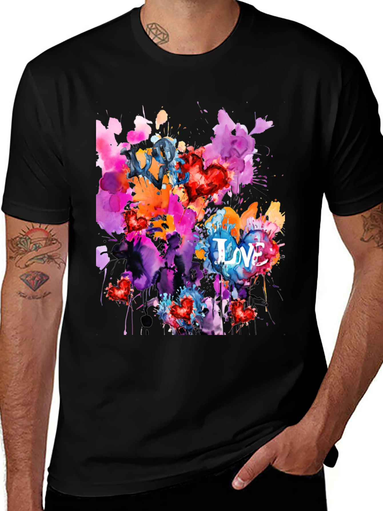 Variant 23 of Watercolor Love Graphic Tee - Men's Black T-Shirt