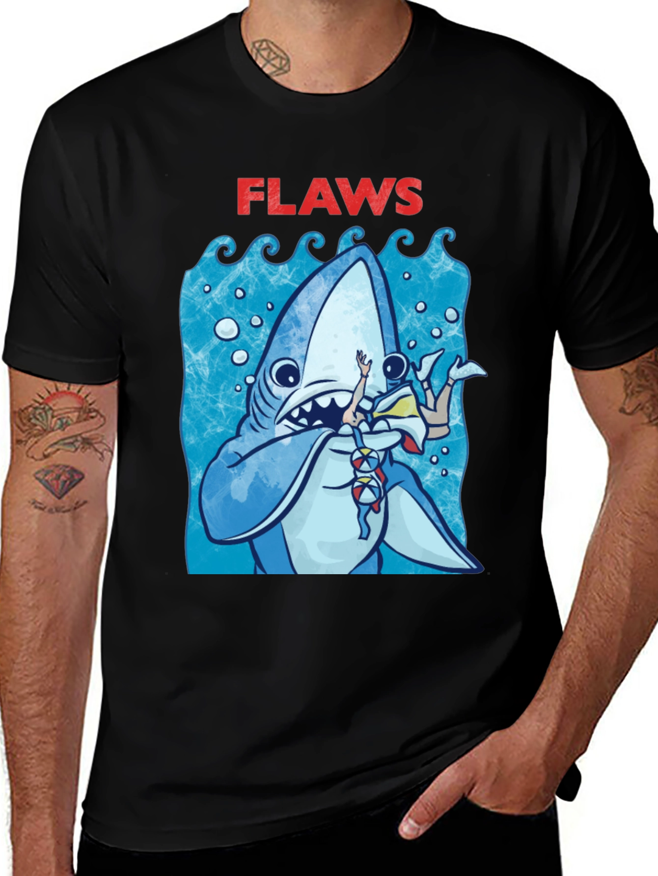 Shark Flaws Graphic Tee - Cartoon Shark Design