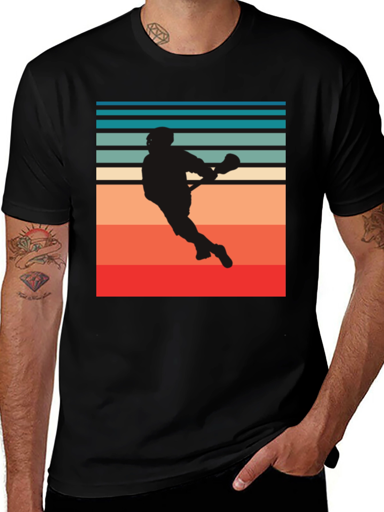 Lacrosse Player Silhouette Retro Style Graphic Tee